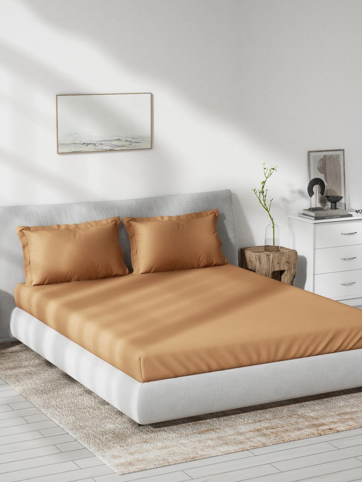 DDecor - Pack of 1 Cotton Solid King Bedsheet with 2 Pillow Covers - Orange