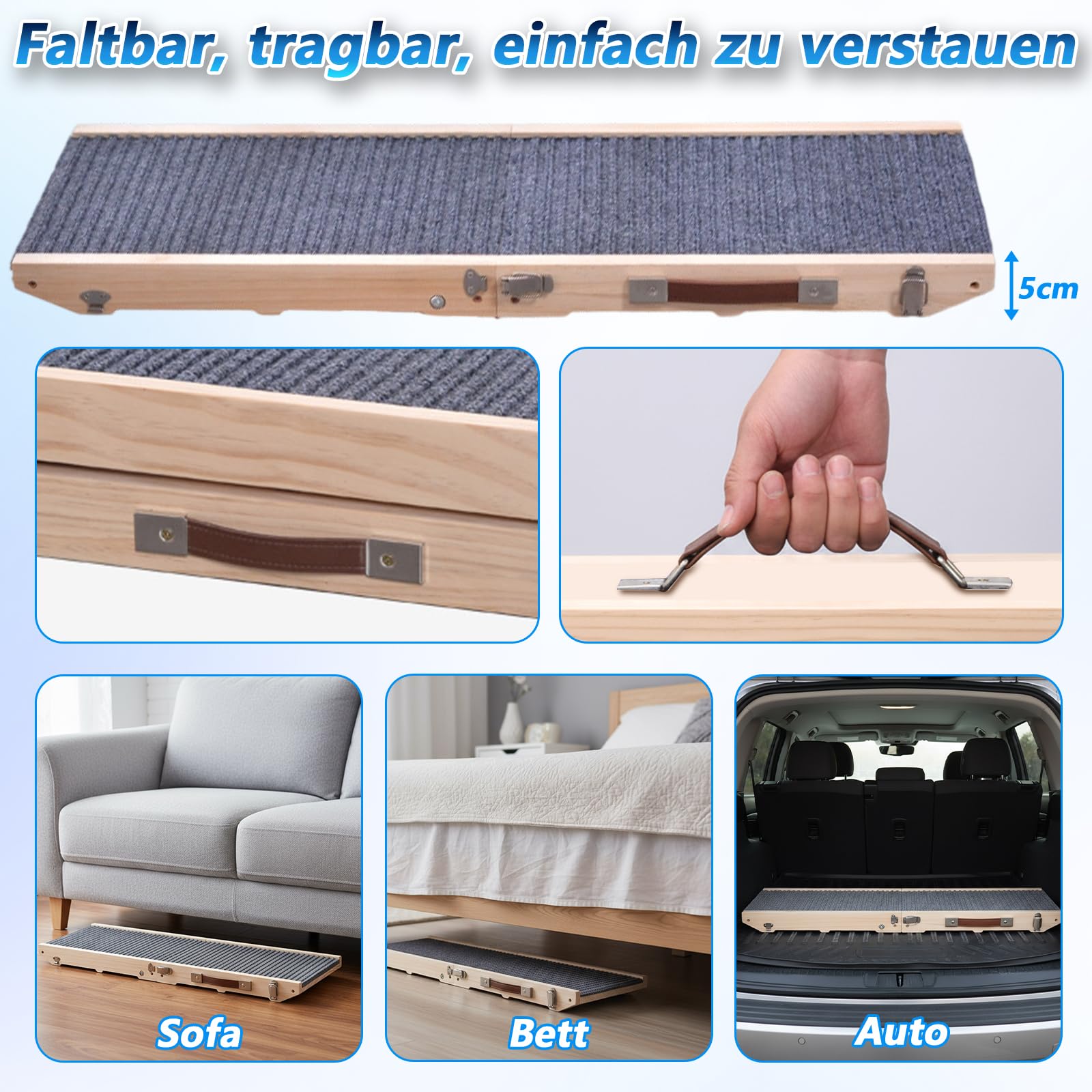 Rampe pour chien en bois, Escalier pour chien 4 marches Réglable de 24,5 cm à 45 cm, Rampe pour chien avec coussin antidérapant pour canapé, voiture, lit, Rampes pour chien pliables pour