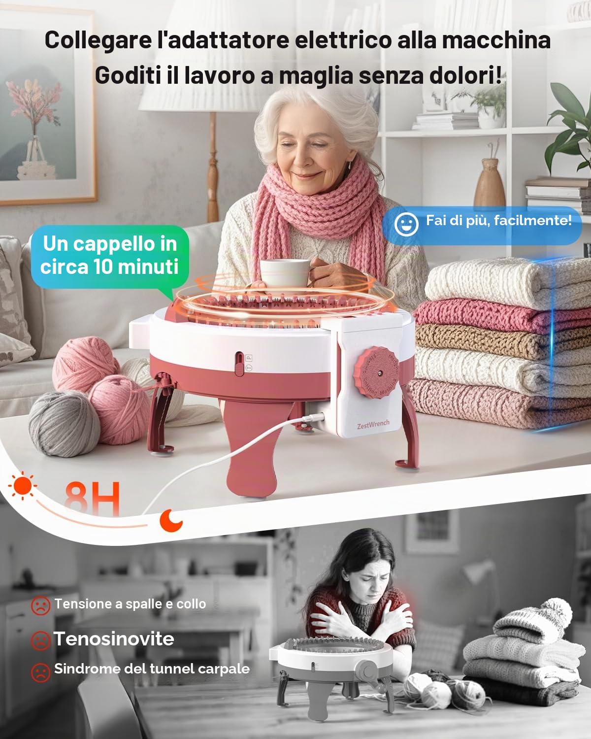 Adattatore elettrico per macchina per maglieria Sentro con 48 aghi, accessori automatici per macchina per maglieria con pannello LCD e contatore file, modalità di lavoro a maglia piatta