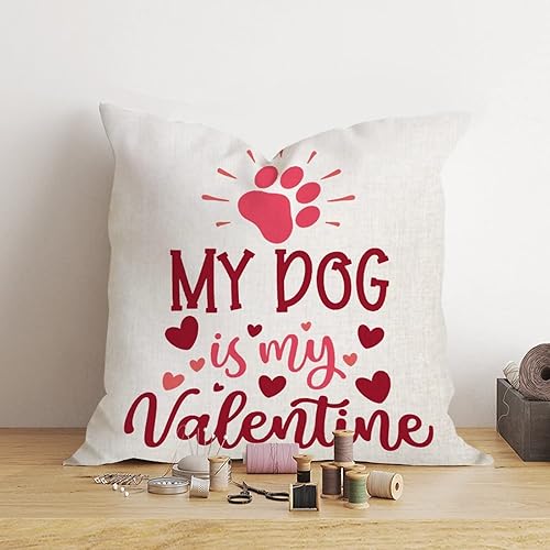 Miniatura 2 de Funda de almohada romántica para el día de San Valentín con texto en inglés My Dog is My Valentine funda de cojín para boda compromiso aniversario