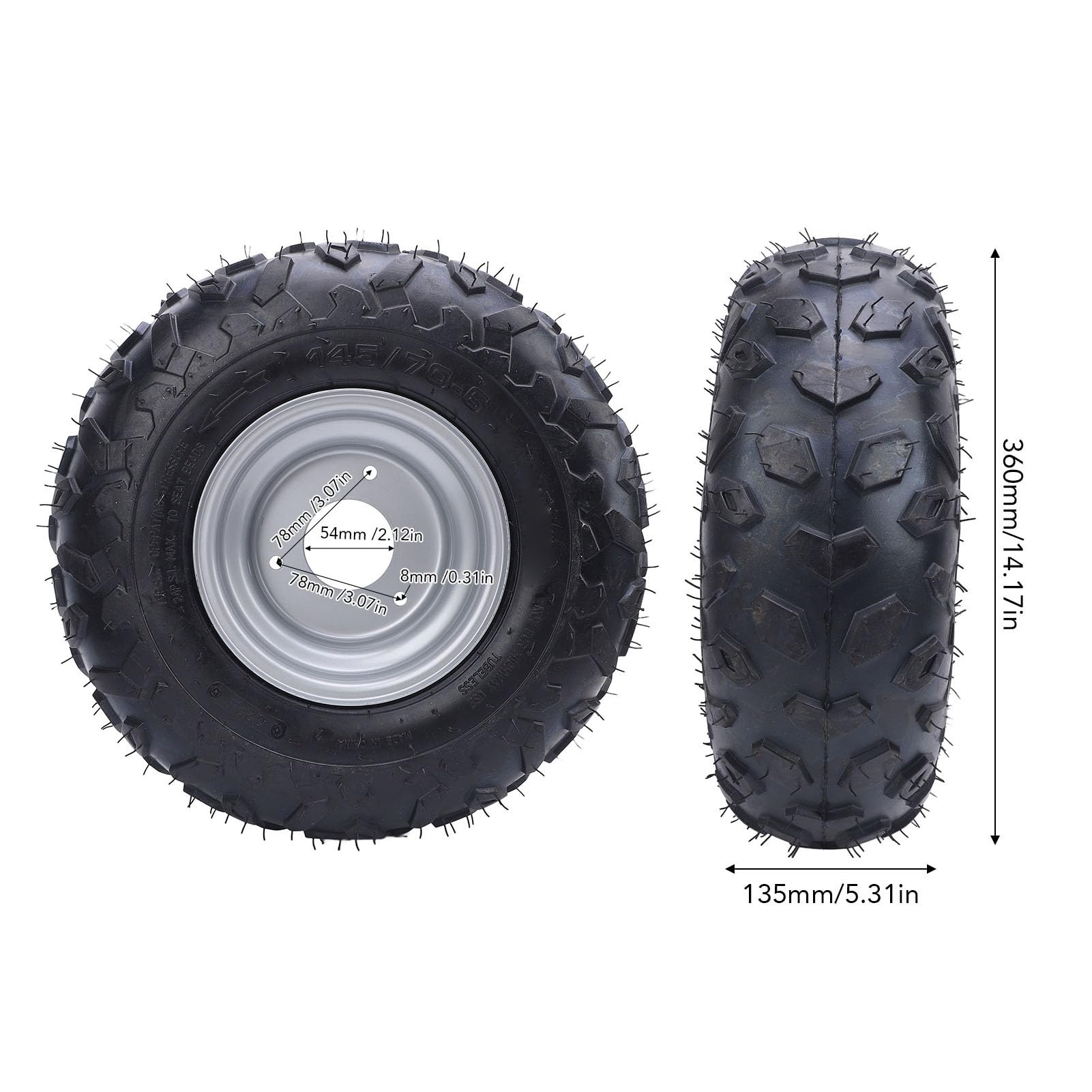 145/70 6 Opon Koła z Obręczy, 6 Cali ATV Go Kart Przednie lub Tylne Opony i Felgi do ATV, UTV, Quad, Off Road, Go Cart, 3 Otwory Montażowe