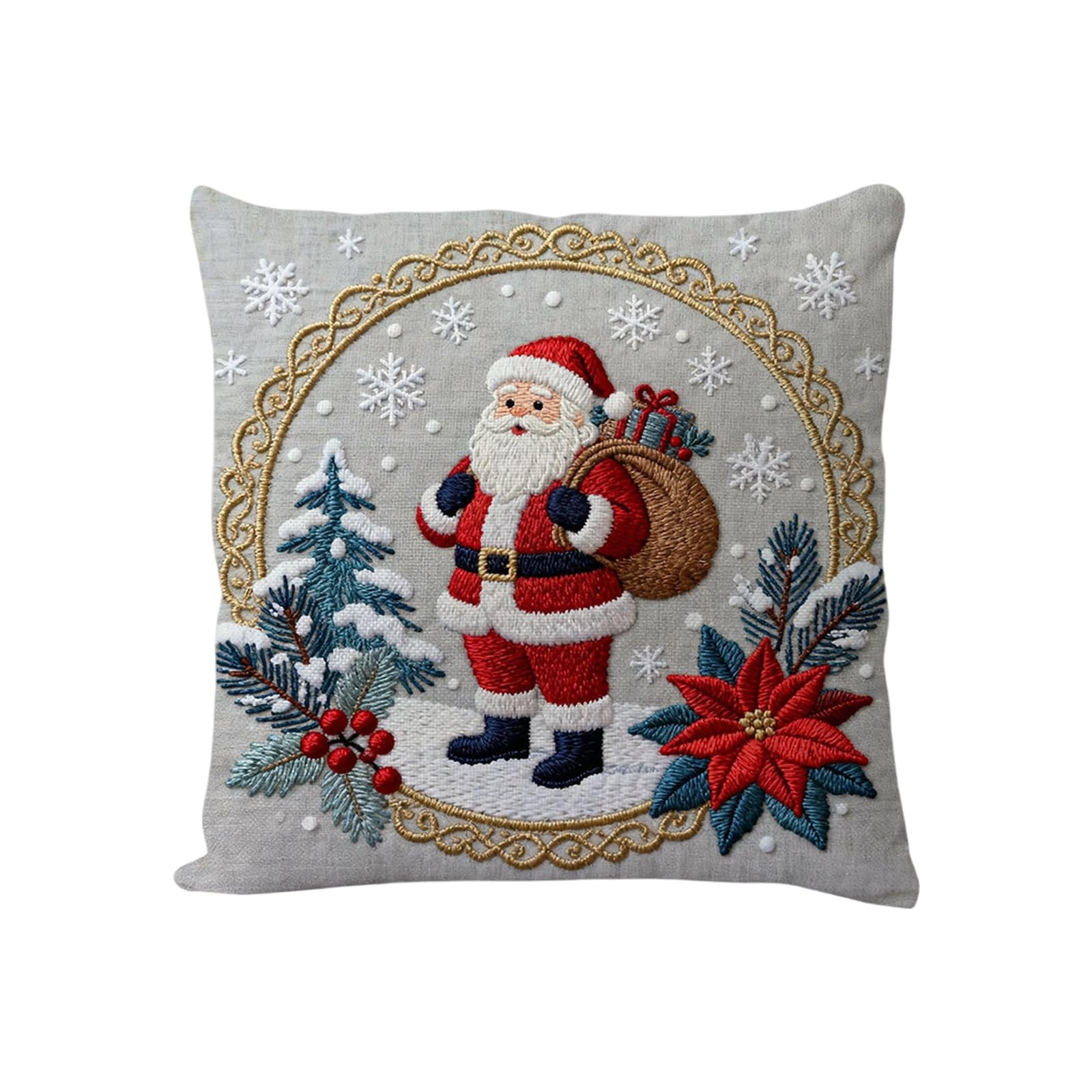 Kangnice Christmas Embroidered Linen Throw Pillow Case Reindeer Snowman Pattern Holiday Homes Decors Sofa Couch Cushion Cover Festives Cushion Cover