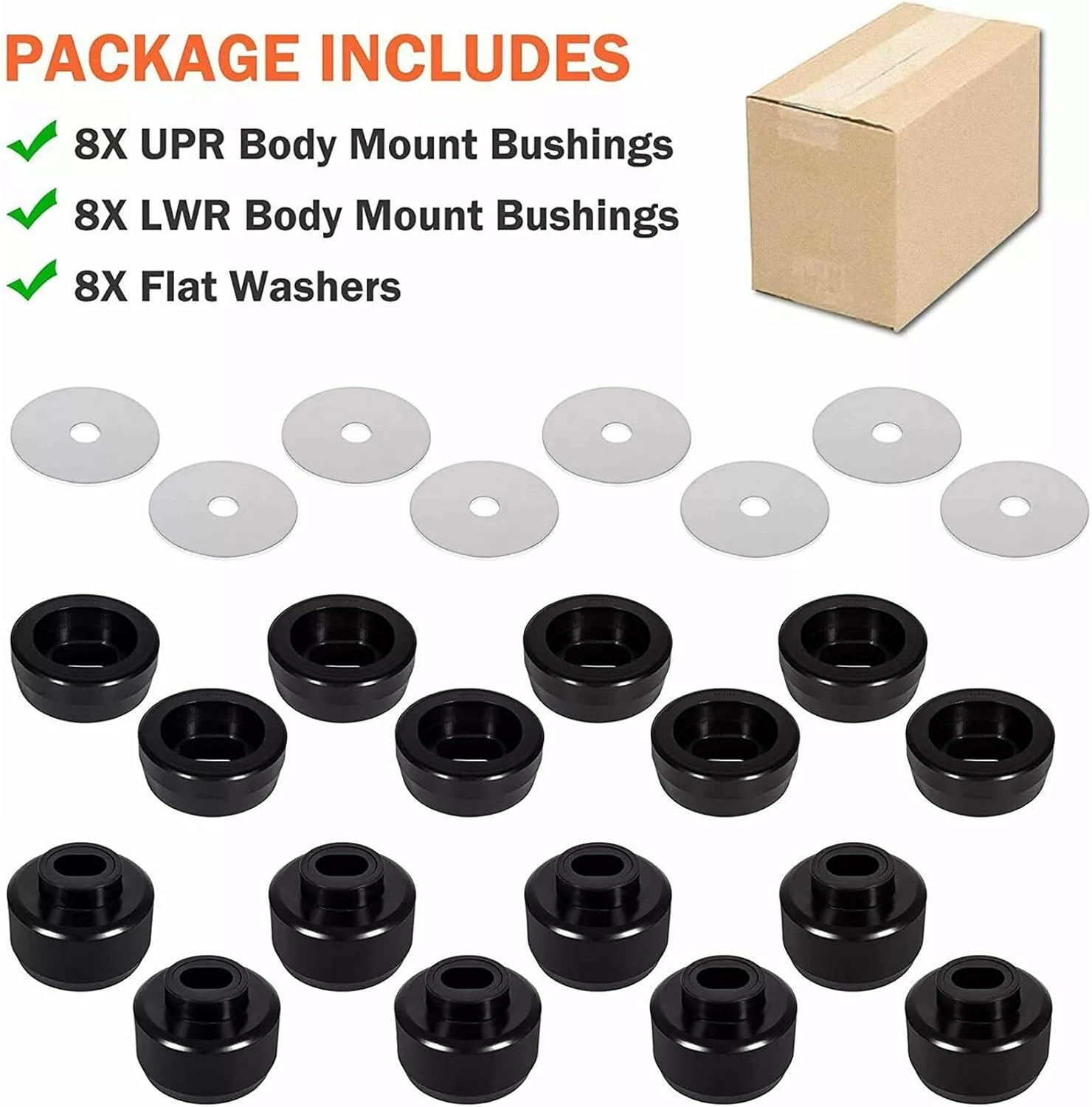 7-141 Cab Mounts & Body Mount Bushing Kit for Chevy Silverado & GMC Sierra 1500 2500 2/4WD 1999-2014 Heavy Duty Polyurethane Body Cab Mounts & Washers Accessories (Black 24pcs)