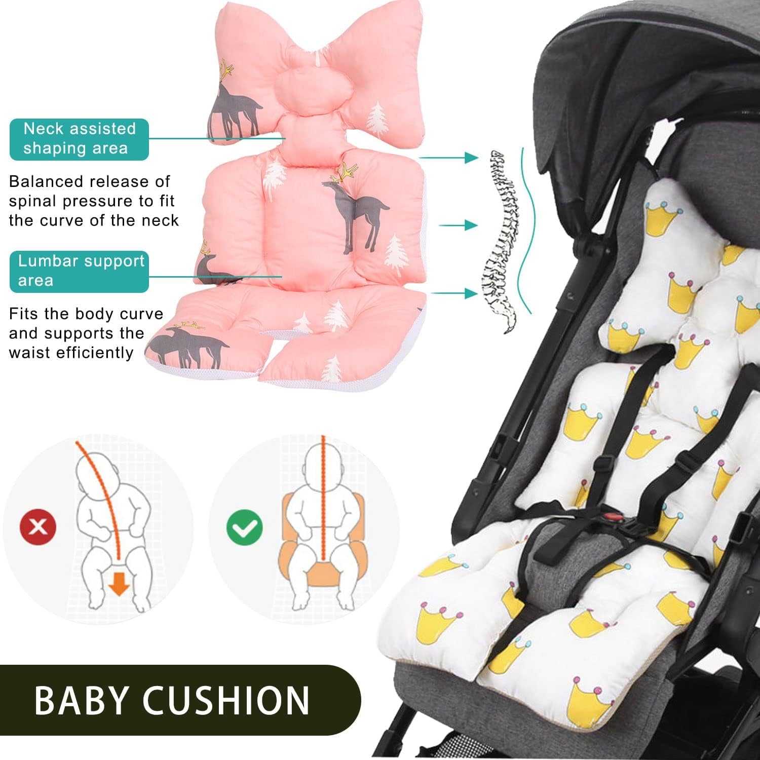 Rembourrage Universel pour Bébés,Coussin Réducteur Chaise Haute,Poussette Coussin Soutien Bébé,Coussin Réducteur Poussette,Coussin Bébé Pousette en Coton pour Enfant Fille Garçon