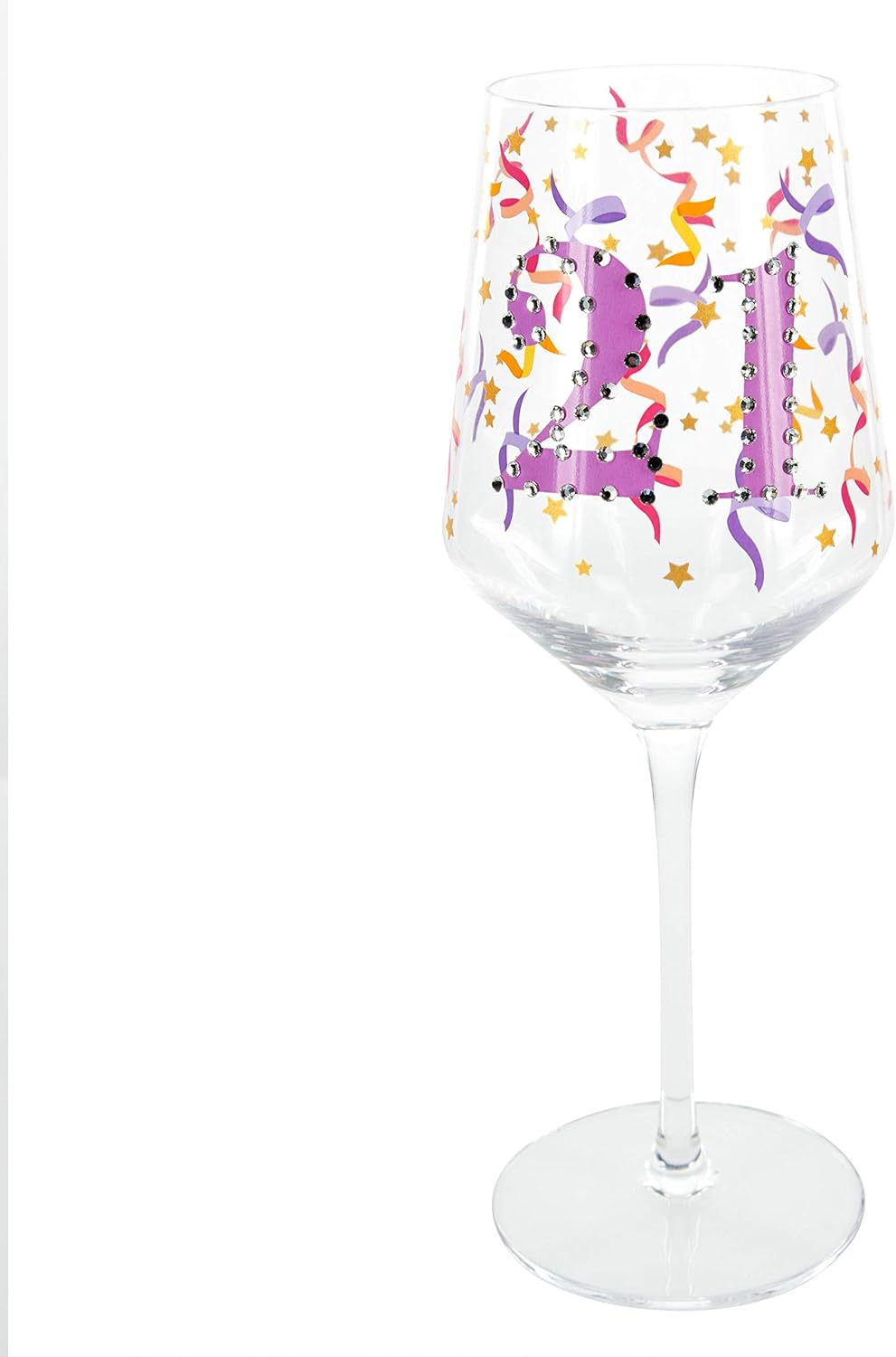 21 Finally Calling The Shots! - 17 Oz Stemmed Birthday Wine Glass With Bejeweled Number & Confetti Pattern With Gift Box