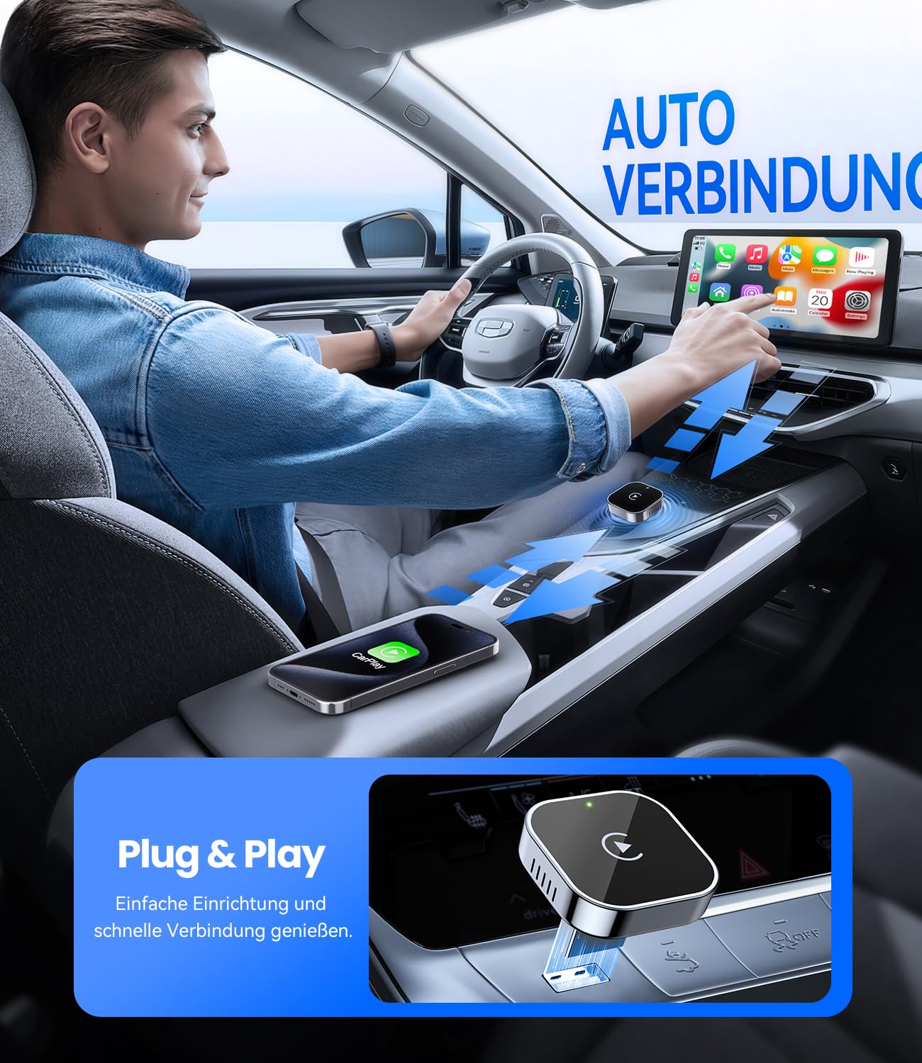 Wireless CarPlay Adapter für iPhone, kabellos, Plug & Play, stabile Verbindung, Mini Design