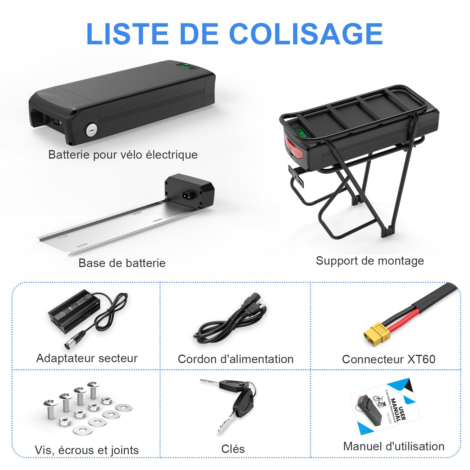 52V 30Ah Batterie Velo Electrique pour Porte-Bagages arrière avec BMS 50A, Chargeur Rapide 4A, Batterie 52V Lithium ION pour vélo électrique pour Roue de Conversion Bafang 0-1800W et Autres Moteurs