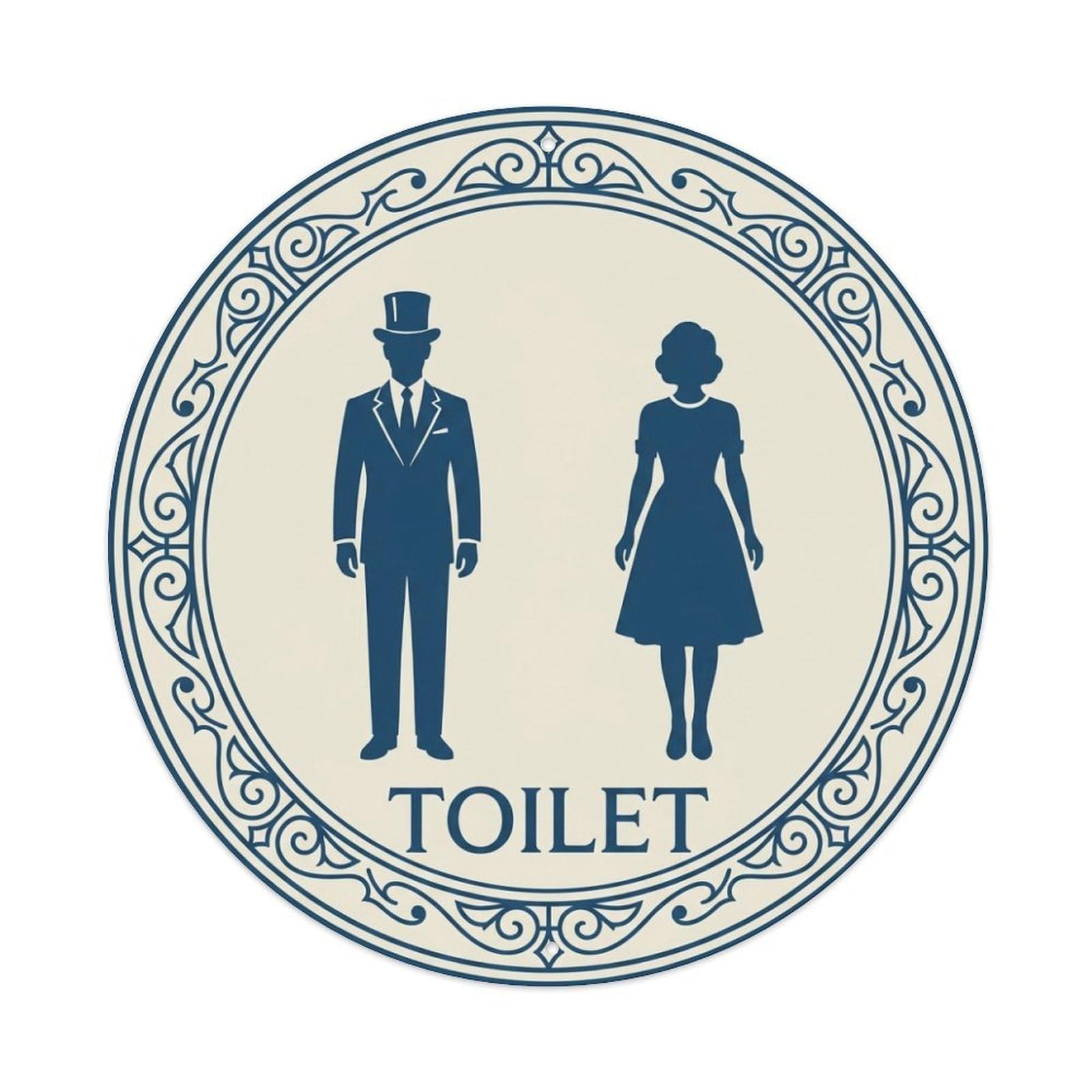 Olhnbad Style Ivory Navy Toilet Restroom Notice Metal Tin Sign