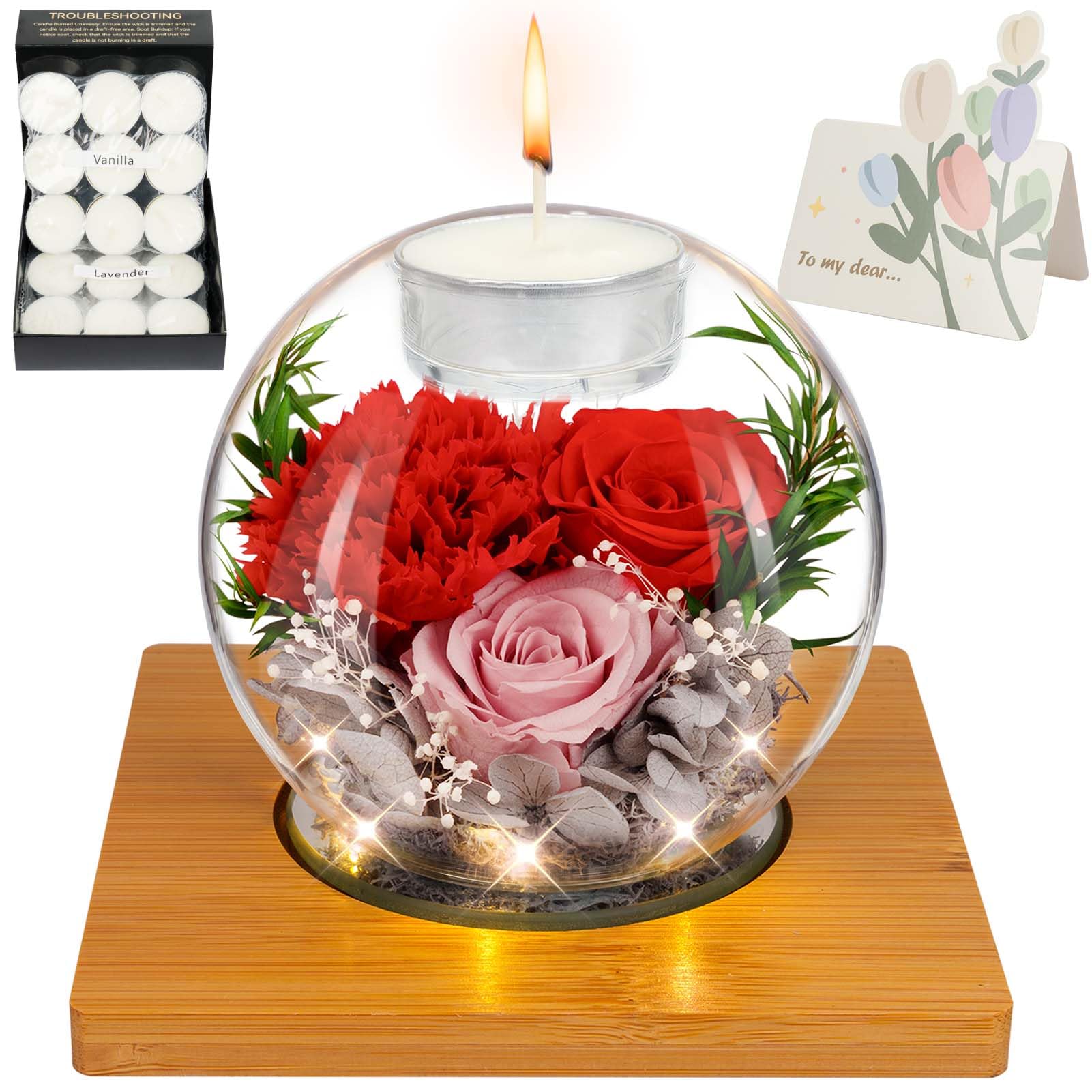 Flor eterna en cristal con velas para decorar sin preocuparse por el riego 8