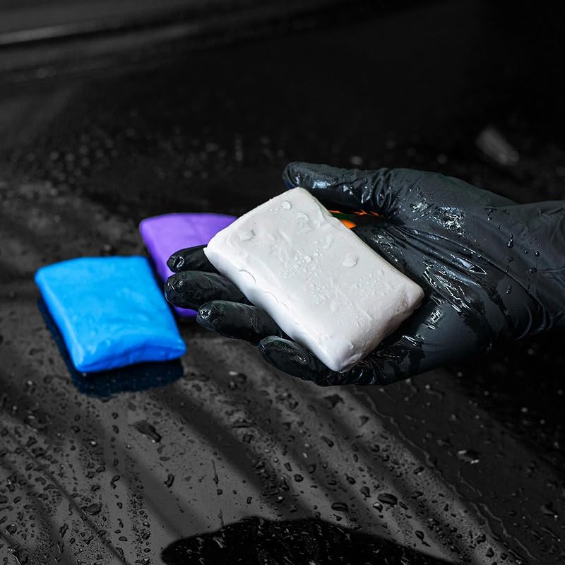 3-Pack Car Detailing Clay Bar Set – White, Purple & Gray – Fine to Medium-Coarse Grades for Paint, Glass & Chrome – Reusable, Safe for Wax, Coating & PPF Prep