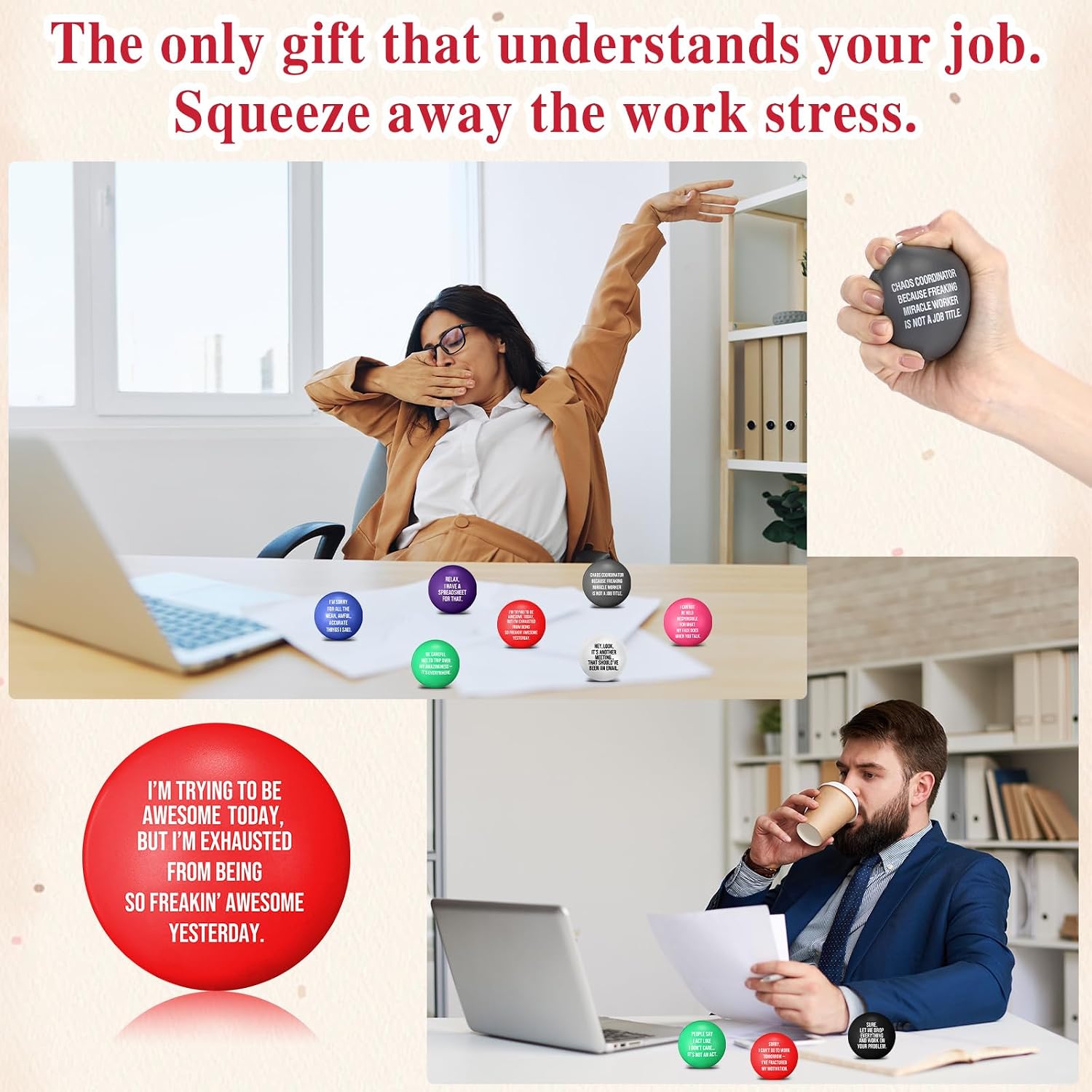 Poen Funny Stress Ball Gift for Employees Coworkers Sarcastic Snarky Humor Quotes Foam Ball Office Negative Passive Stress Relief Employees Appreciation Staff Team Desk(Round, Colorful, 20 Pcs)