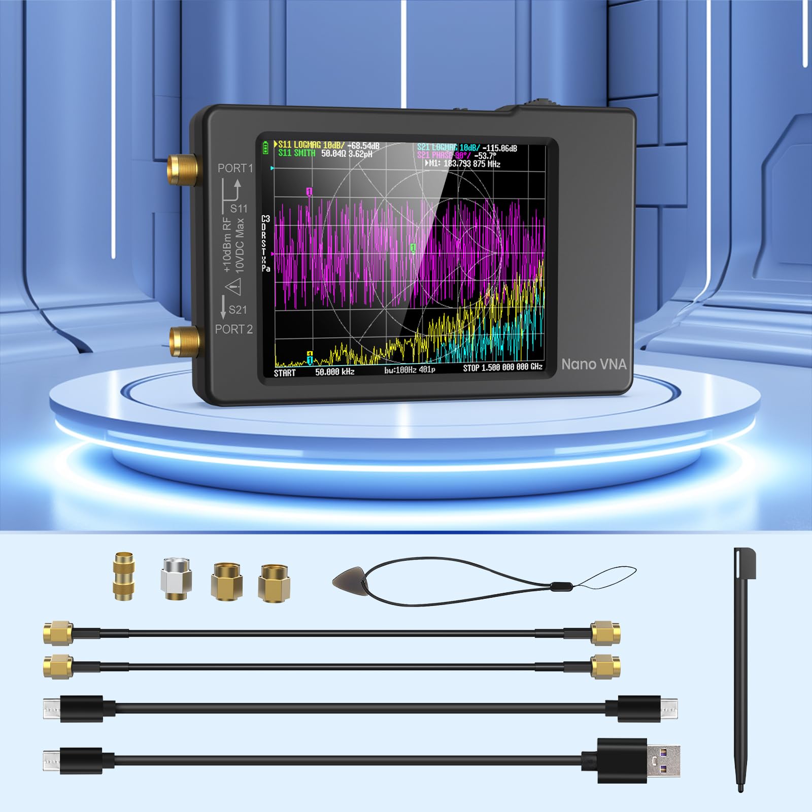 Nanovna-H Vector Network Analyzer, HW3.6 10KHz -1.5GHz Upgraded HF VHF UHF Antenna Analyzer 2.8