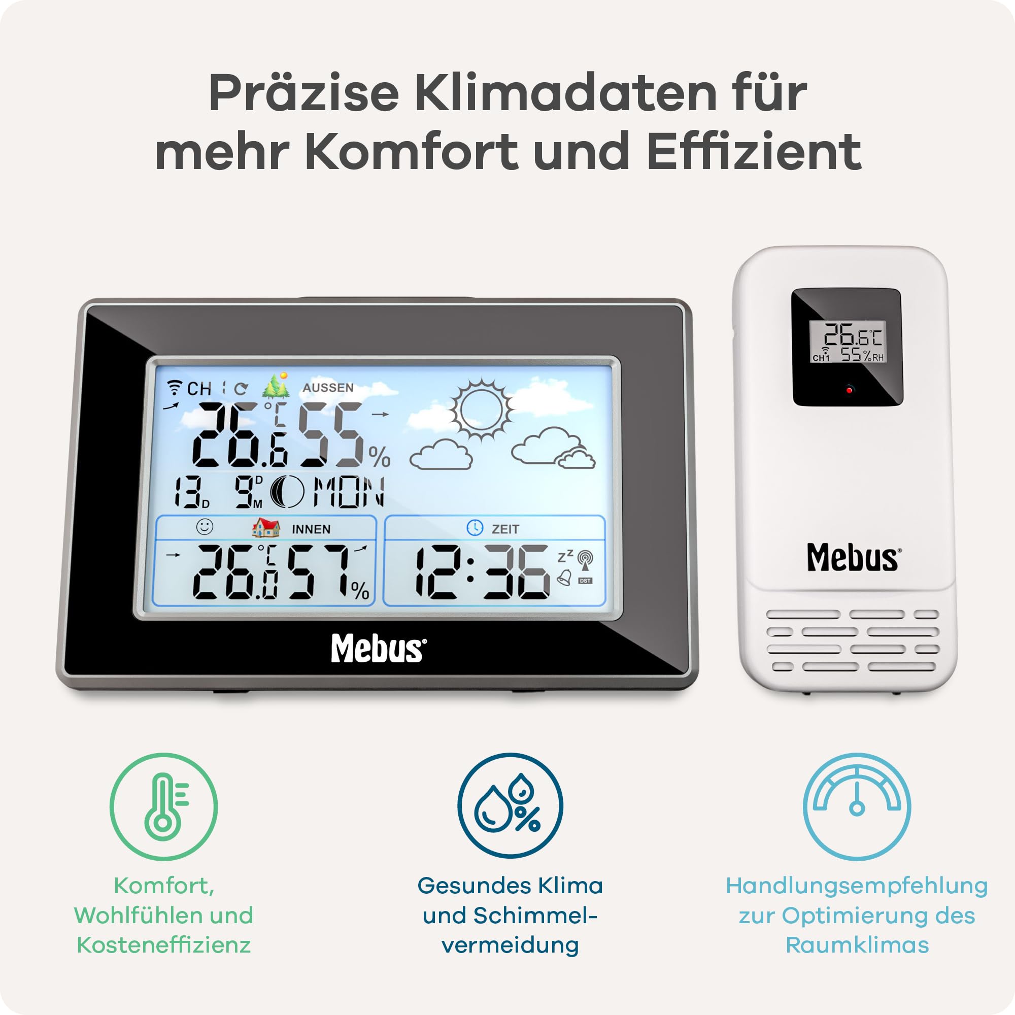 Image secondaire de Station Météo Radio-Pilotée Mebus avec Capteur Extérieur et Réveil