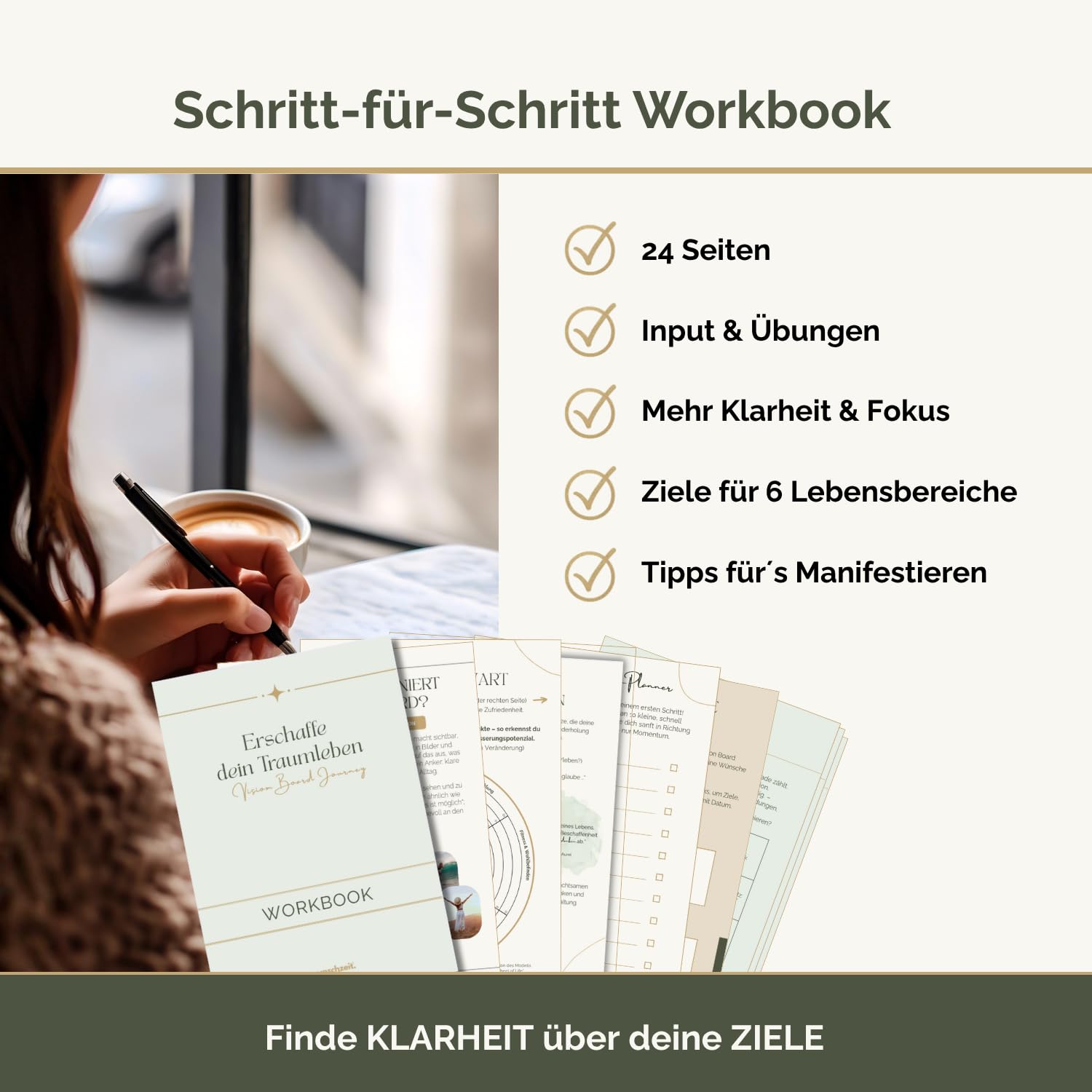 Vision Board Set – 200 Bildkarten & Affirmationen zum Manifestieren – inkl. 24 Seiten Workbook für Ziele, Klarheit & Motivation – Geschenkidee für Frauen