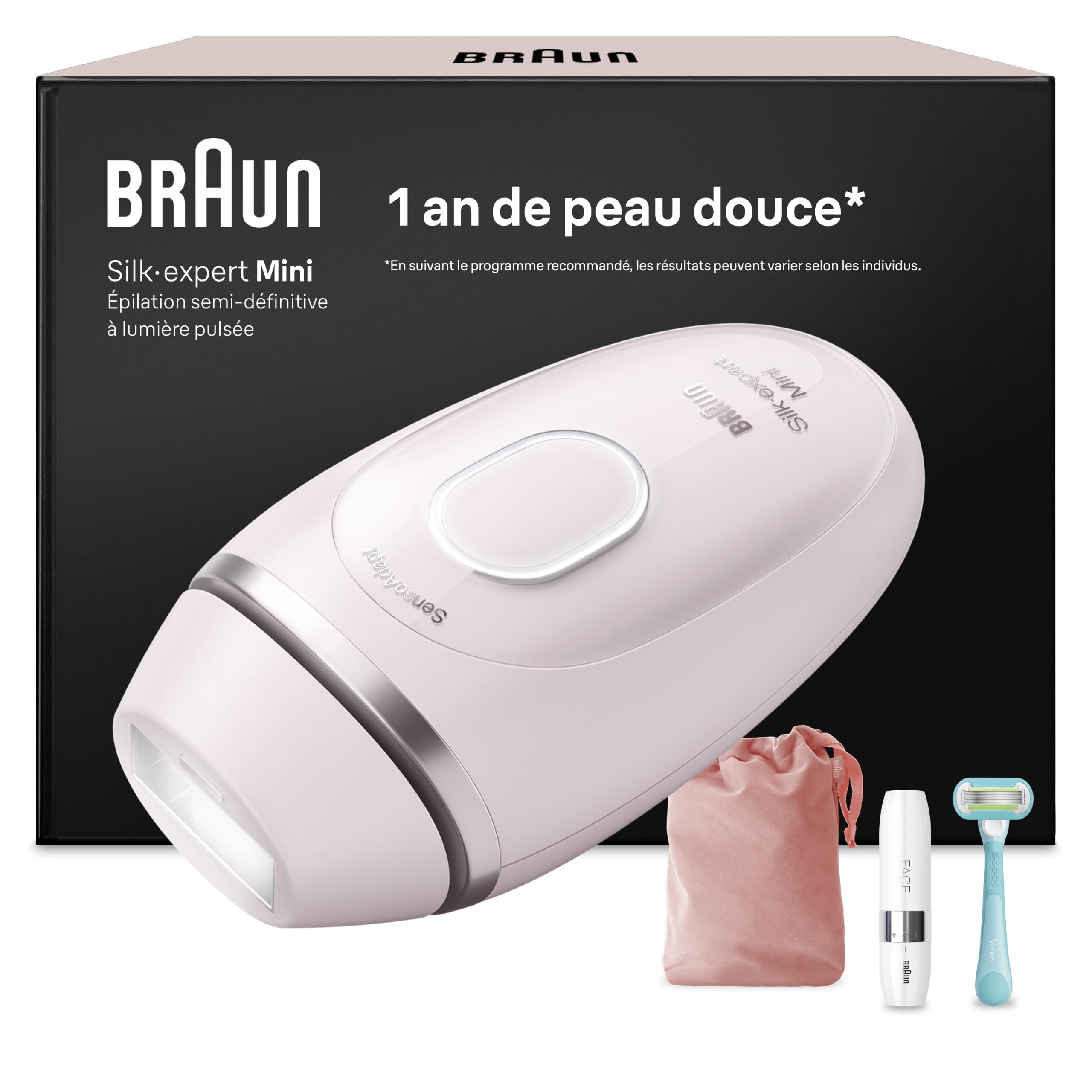 Braun Epilateur Lumiere Pulsee Silk Expert Mini PL1112, Rose | Alternative au Laser à Domicile, Appareil Compact, Rasoir Femme Gillette Venus