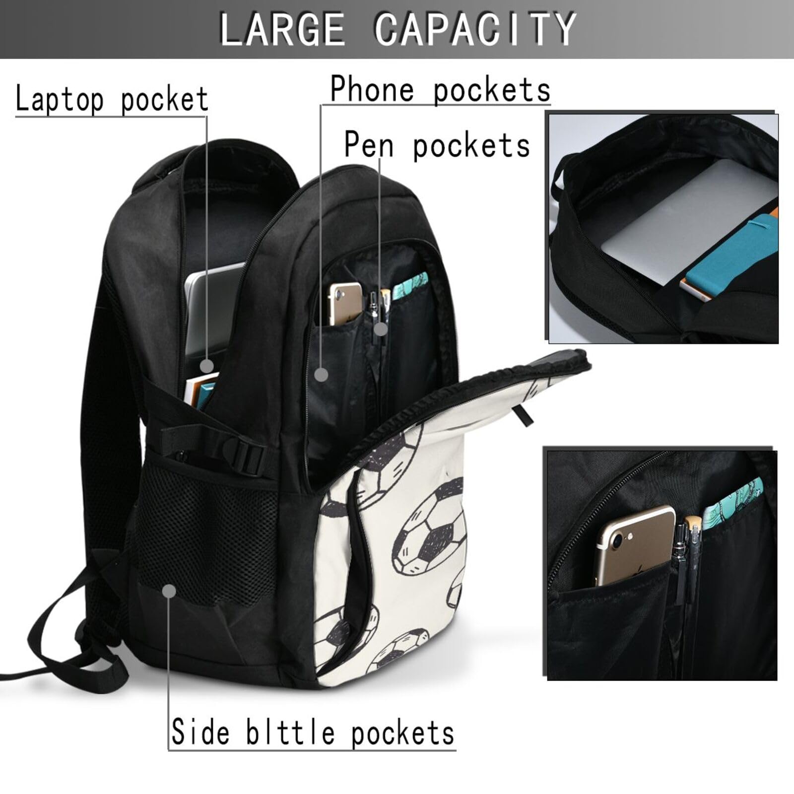 InOmak Pallone da calcio, Zaino da viaggio casual per laptop con porta di ricarica USB per uomo e donna