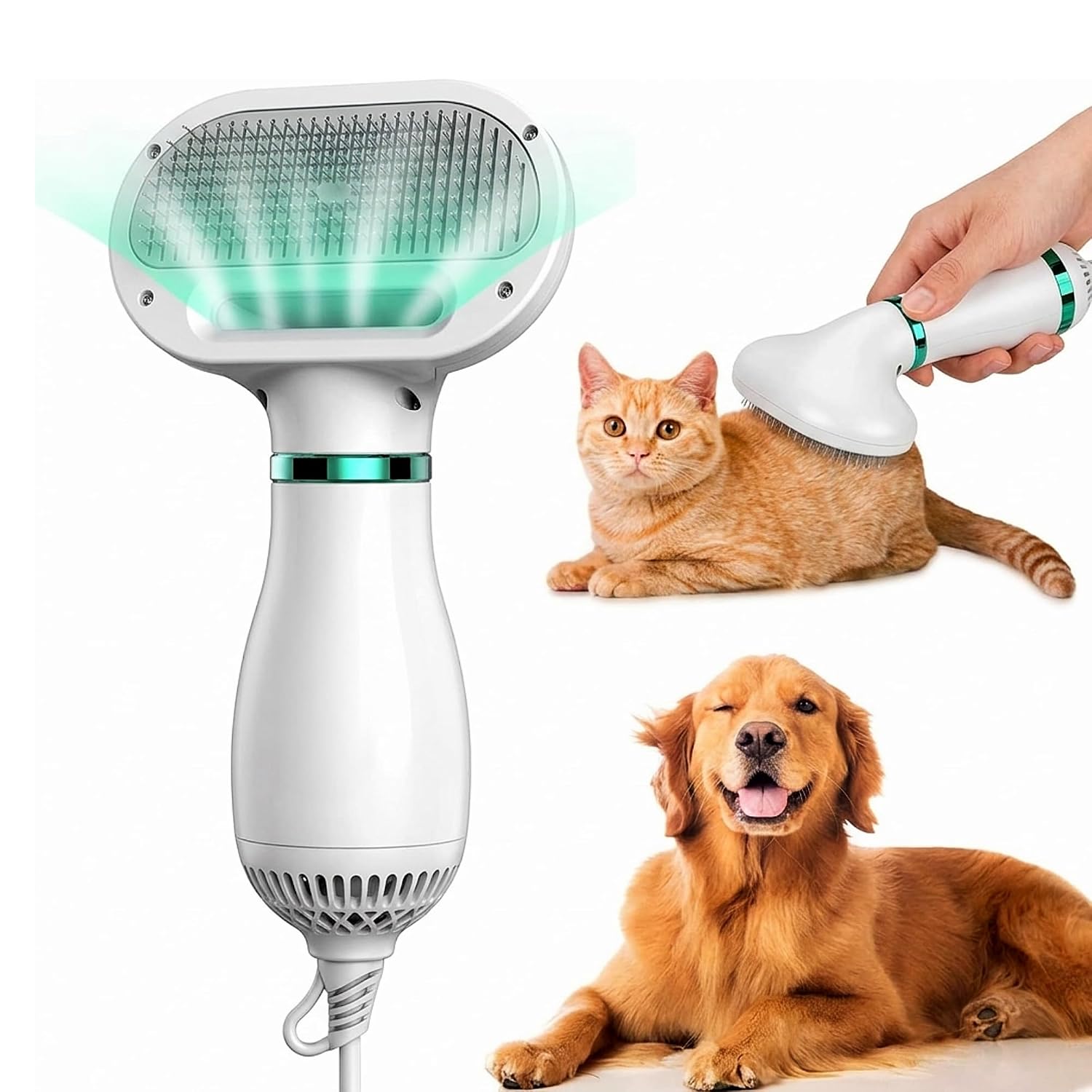 ToyLume 2-in-1 Pet Hair Dryer Brush – Self-Cleaning Slicker Brush with Adjustable Temperature – Low Noise Professional Dog...