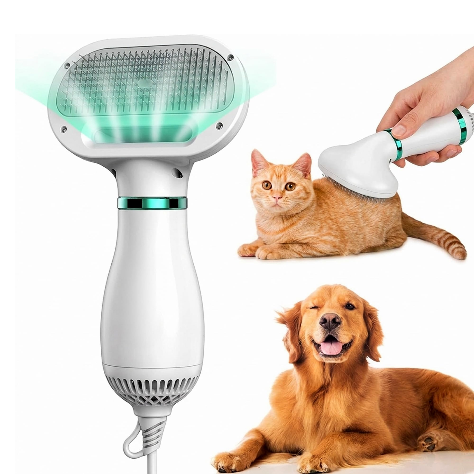 Dog Hair Dryer, Pet Grooming Hair Blower with Slicker Brush, Adjustable Temperature 2 Settings & Low Noise, 2 in 1 Portable Home Pet Care & Hair Styling Grooming for Medium Small Large Dogs Cat-image-45