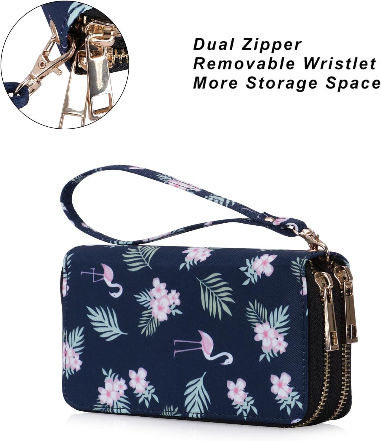 Cellphone Wallet for Women Dual Zipper Long Purse with Removable Wristlet - Image 4