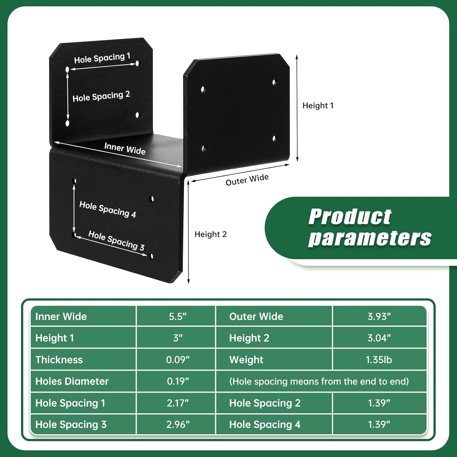 4-Pack 6x6 Post Cap Tie Bracket, Heavy Duty Carbon Steel Black Powder Coated Post to Beam Connector for Pergola Gazebo Deck Patio, Includes Screws & Easy to Install