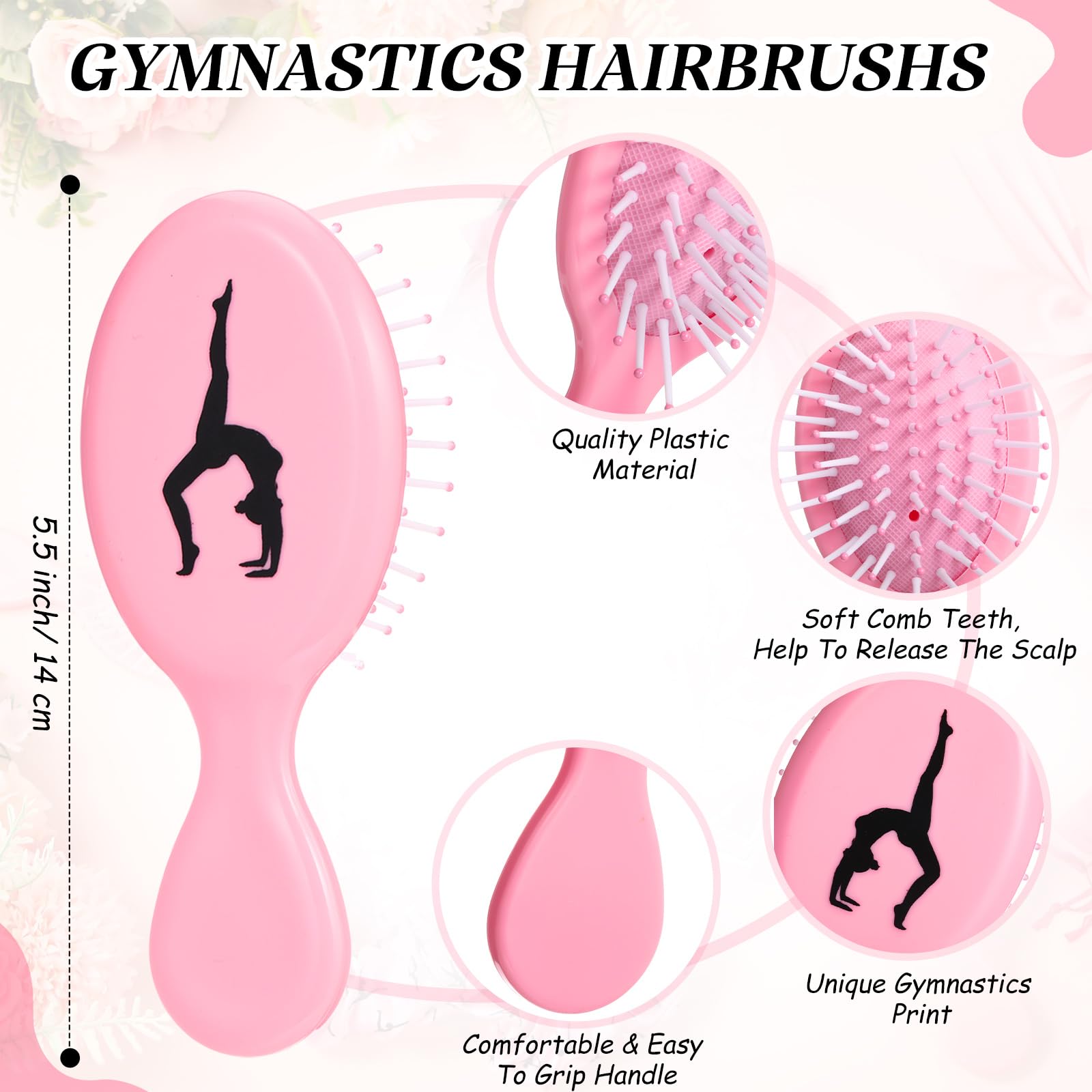 12 Sets Gymnastics Hair Ties and Hairbrushes Gymnastics Hair Scrunchie Mini Detangler Brush Sports Elastics Ponytail Holders Gymnastic Party Favors Gift for Gymnasts Teams Women Girls