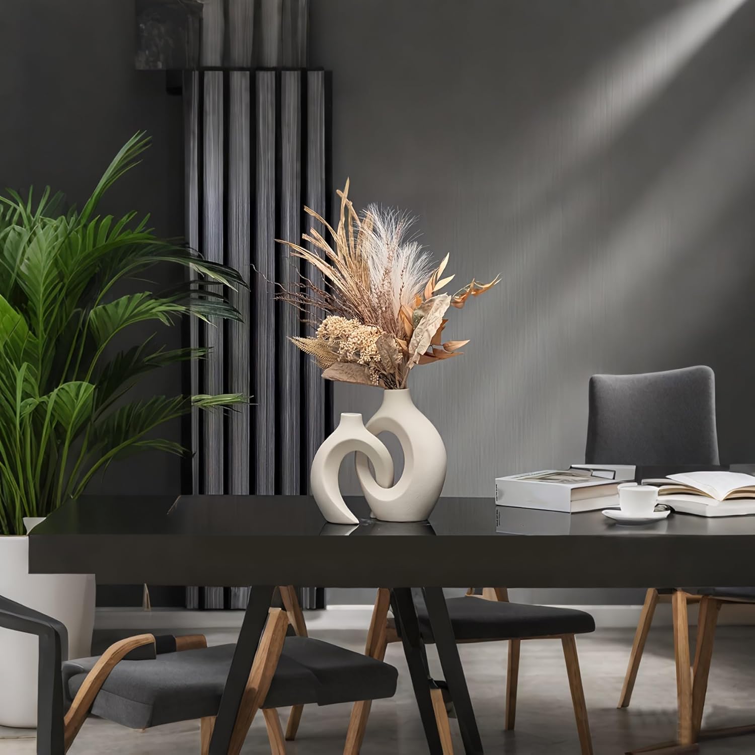 Ceramic Vases Set 2, Modern Home Decor,Off White Round,Modern Dried, Boho Home Decor for Centerpieces Wedding Dinner Table Party Living Room Office Bedroom (White)