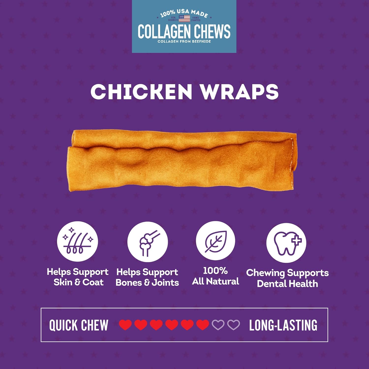 USA Collagen Wraps 6-7x1.5 Dog Chew Treats - Chicken Marinade Flavor, 12 Count/1 Pack