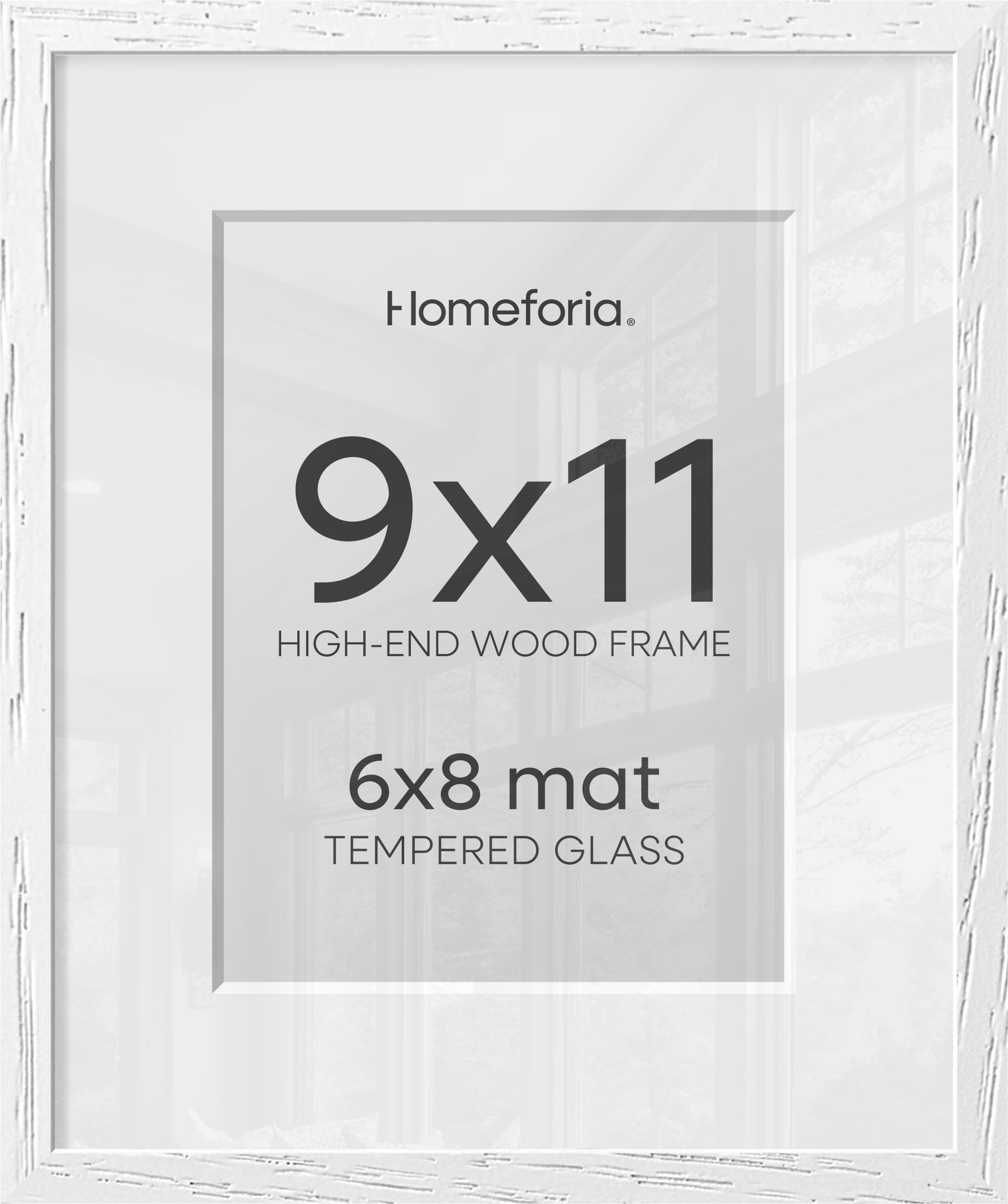 Homeforia 9x11 White Oak Picture Frame, High-End Wood, 6x8 Mat, Glass | High End Solid Oak Wood, Tempered Glass, Acid-Free 6x8 Removable Mat, 9x11 Edge-to-Edge Display 11x9, Wall Kit, Set Of 1