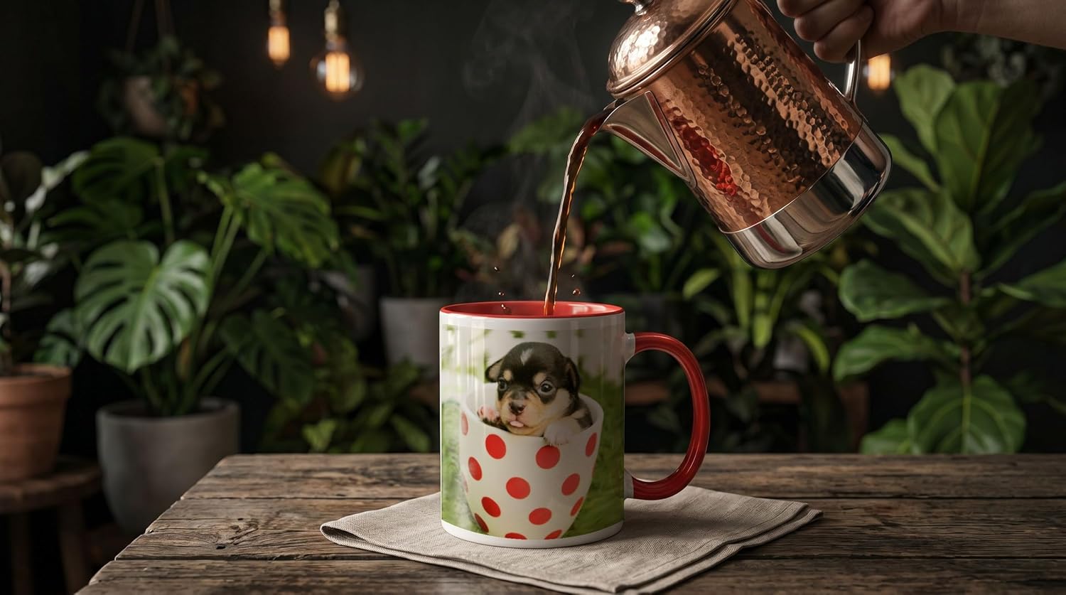 3dRose Chihuahua. Adorable puppy in a cup. Popular 11oz Two-Tone Red Mug image 4