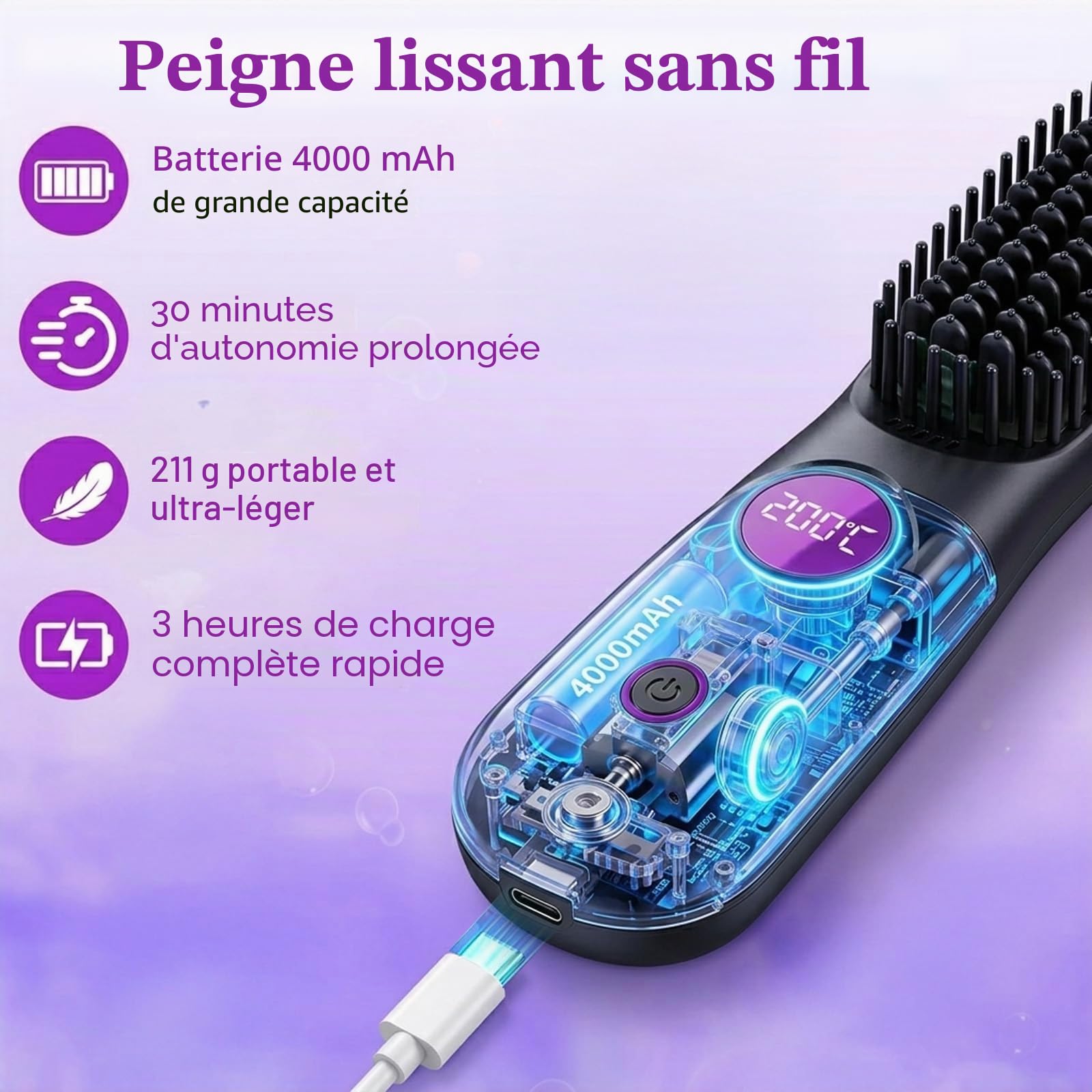 Brosse Coiffante Cocoony Cheveux Courts Chauffage Rapide 20s Volume Coiffe 2 Minutes Recharge 2 En 1 Socle