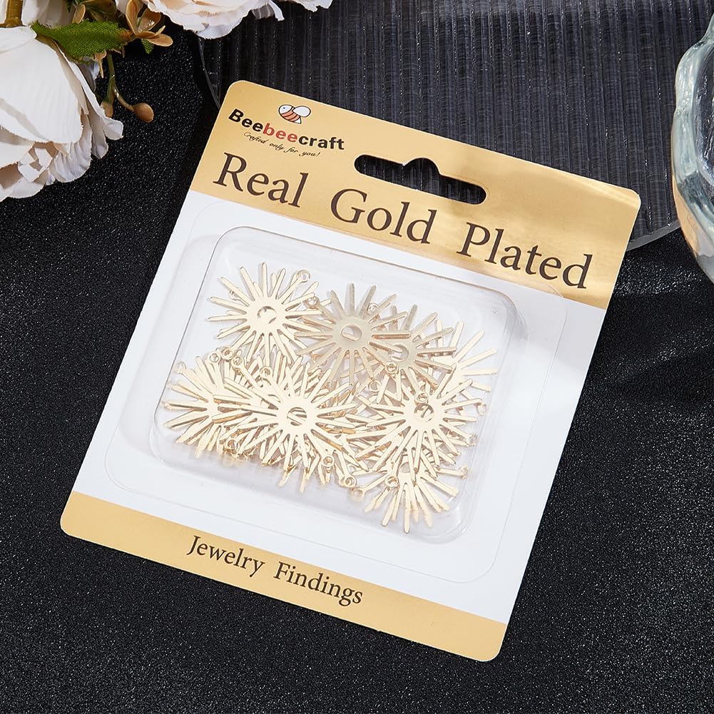 Beebeecraft 1 Box 20Pcs Sun Charms Real 24K Gold Plated Sun Connector Charms Celestial Pendants Crescent Moon Link for Jewelry Making Bracelets Necklaces Earrings DIY Crafts