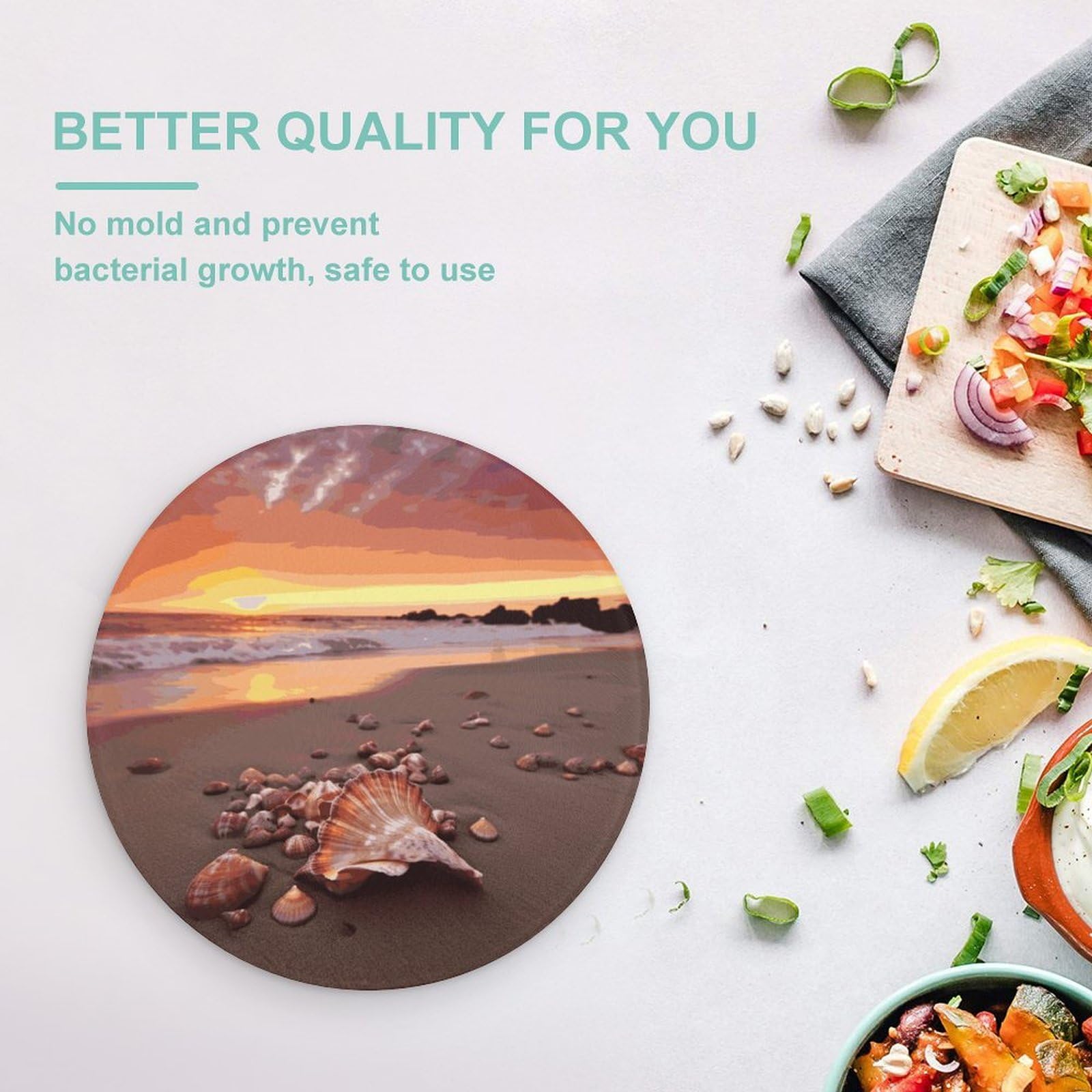 Shell Beach Sunset - Tabla de cortar redonda fácil de limpiar, tablas de cortar para cocina de tamaño grande 7.9, tablas de cortar esenciales de cocina convenientes para carne y verduras