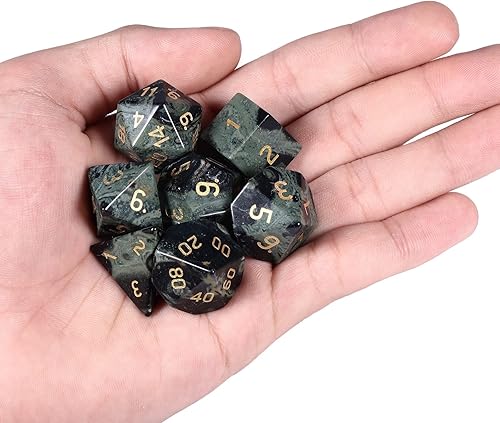 Vista 31 de SUNYIK Juego de 7 dados poliédricos DND de piedra de cristal pulido para juegos de mesa RPG MTG, dados de juego DND, mazmorras poliédricas