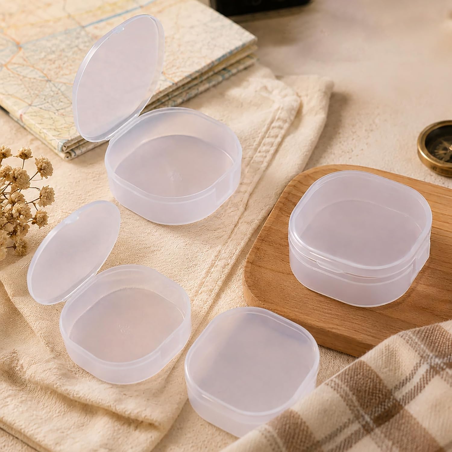 4 Pcs Travel Cotton Round Holder, Portable Sealed Dispenser for Makeup Remover Pads & Small Items (White)