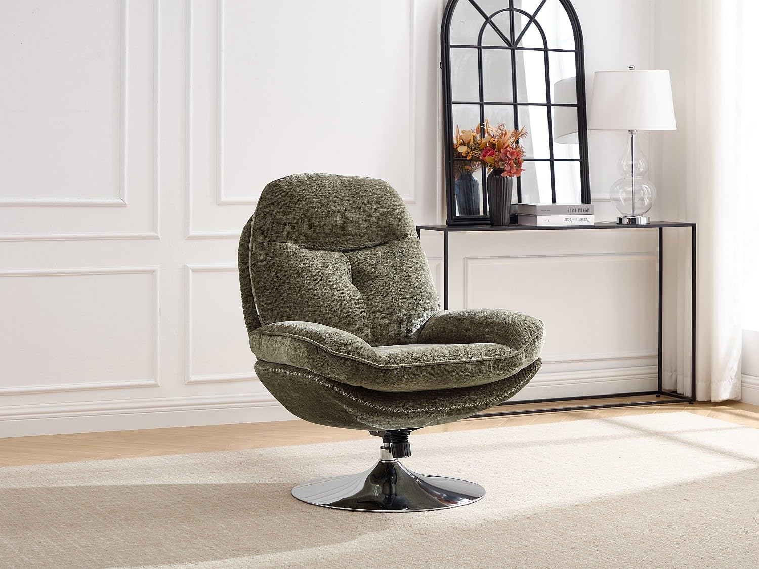 Vente-unique - Fauteuil pivotant en Tissu texturé Vert ILMACA