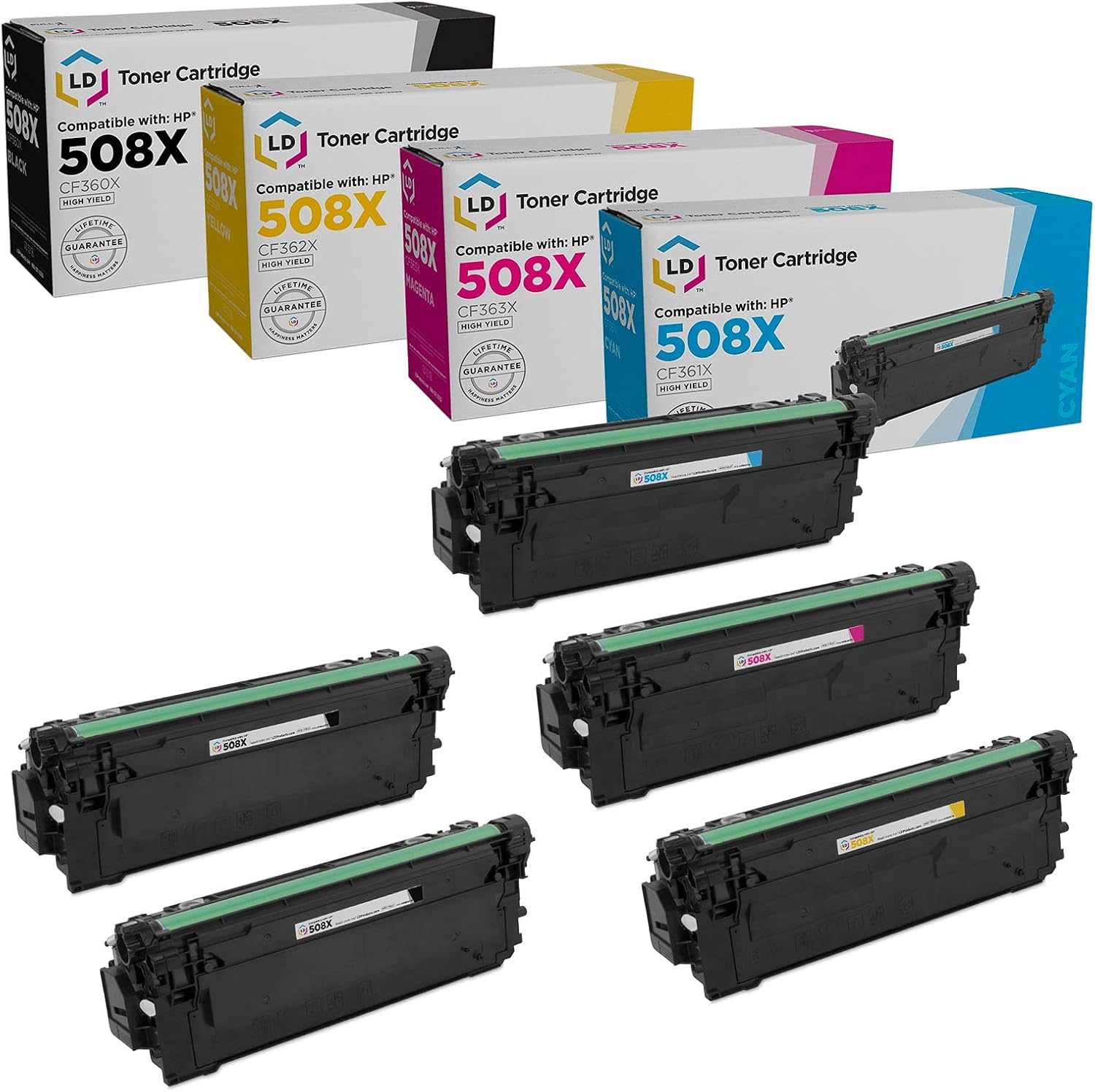 LD Compatible Toner Cartridge Replacement for HP 508X High Yield (2 Black, 1 Cyan, 1 Magenta, 1 Yellow, 5-Pack) Compatible with HP Color LaserJet M533X, M552dn, M553dh, M553dn; LaserJet Managed M553xm