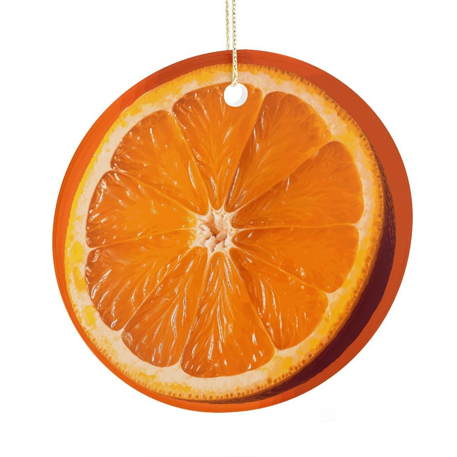 Fekiloot Style Orange Slice Christmas Ornaments 2.9 Inch Round Ceramic Ornament Keepsake Thank You Gifts For Office, Room, Home - Holiday Present Ideas