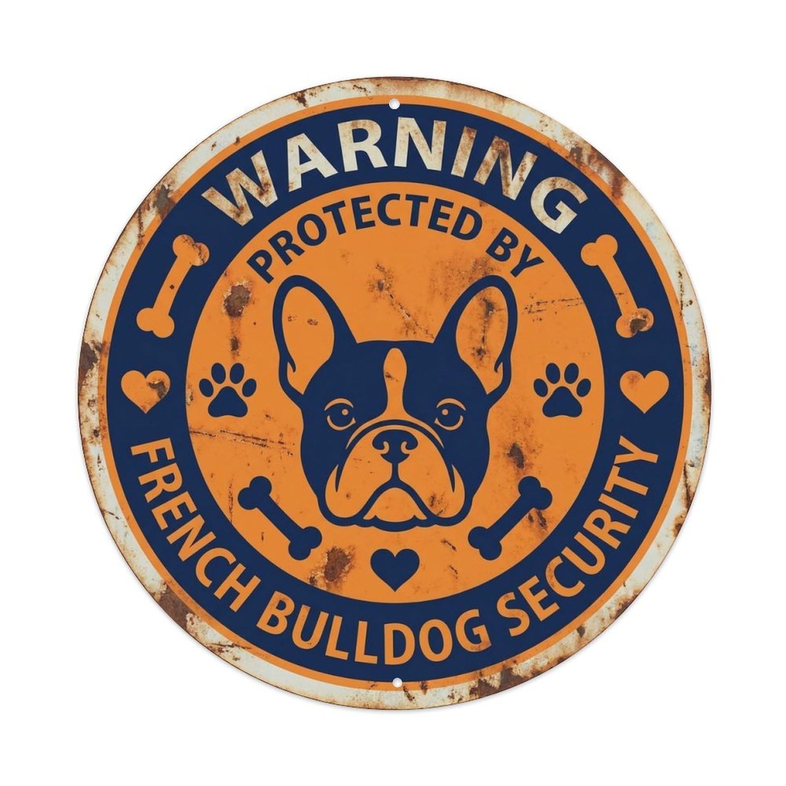French Bulldog Security Warning Vintage Black Metal Tin Sign