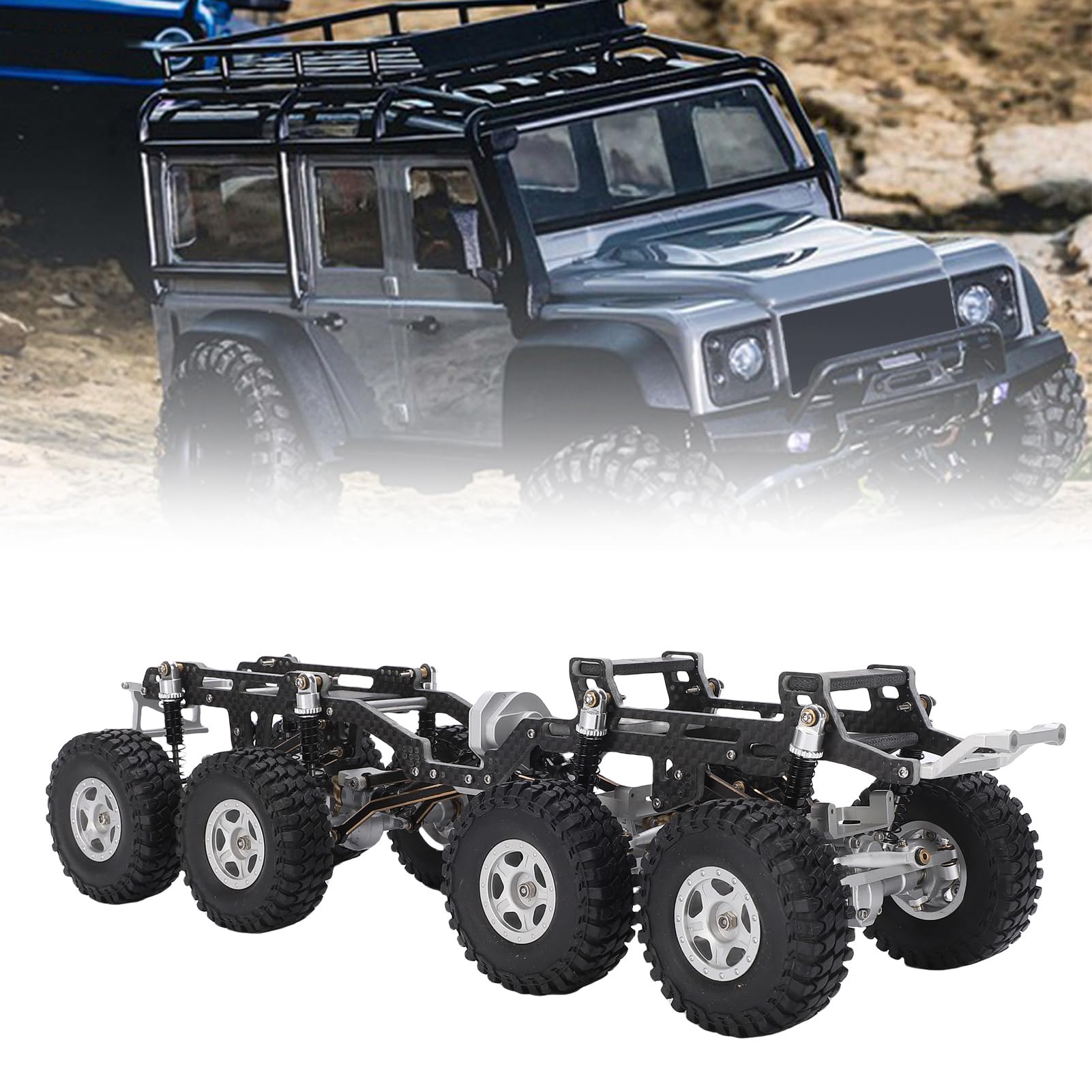 Pongnas Wymiana Ramy Podwozia Samochodu RC z Włókna Węglowego dla Axial SCX24 – Zestaw Montażowy Niskocentralnego Podwozia 8x8 – Lekka, Sztywna Konstrukcja z Włókna Węglowego i Stopu – Pasuje do