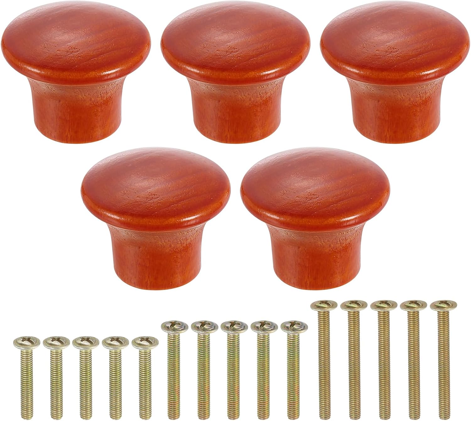 uxcell 5Pcs Round Wood Drawer Knob, 0.91" x 0.71" Round Cabinet Knobs Mushroom Shape Paint Surface Wooden Knobs with Screws for Furniture Drawer Dresser Wardrobe Cupboard, Wood Color