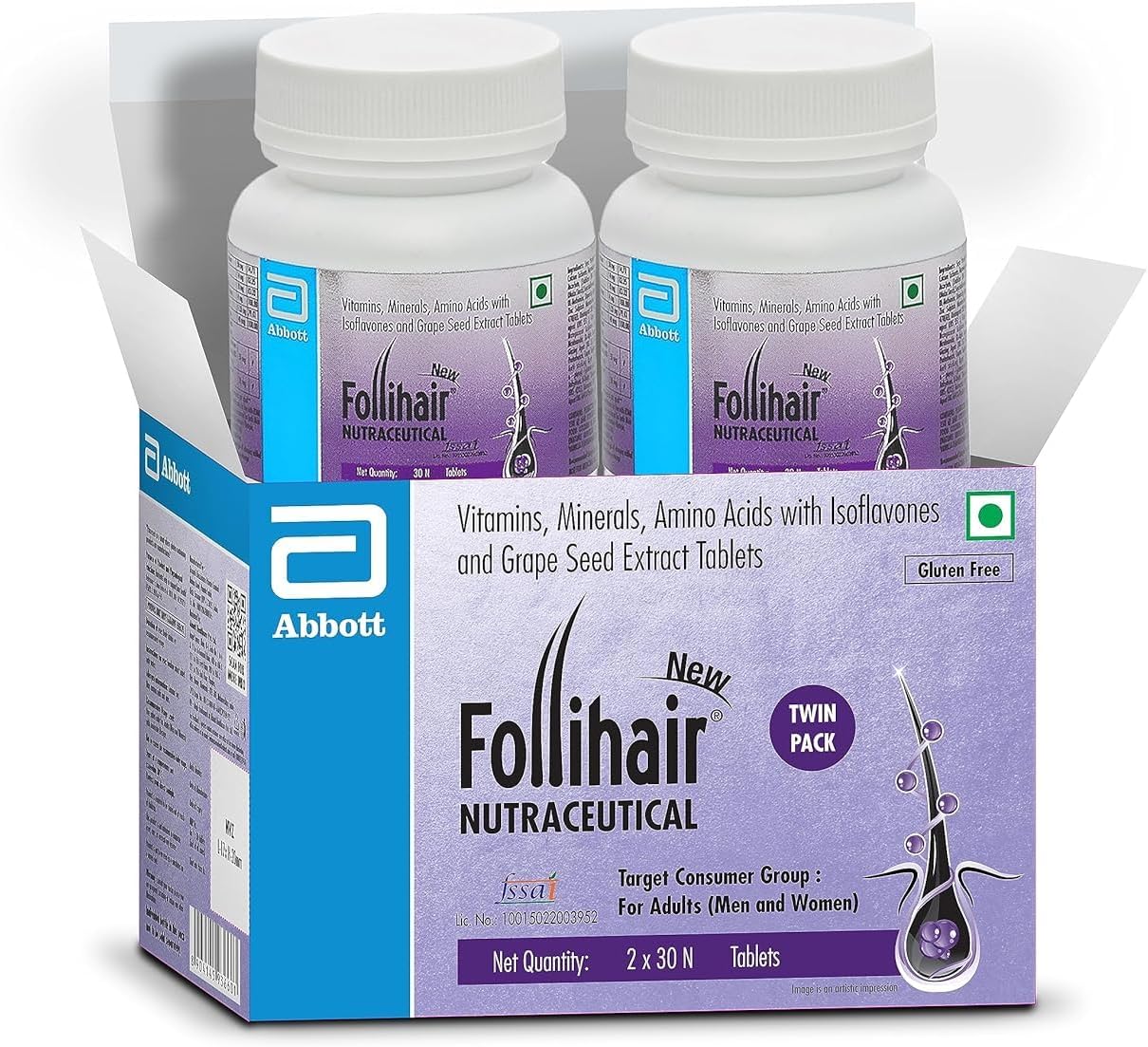 By Abbott Helps Nourish & Strengthen Hair Follicles Tablet, Amino Acids, Vitamins, Minerals & Natural Extracts Twin Pack (30 X 2), 1 count, 30 capsules