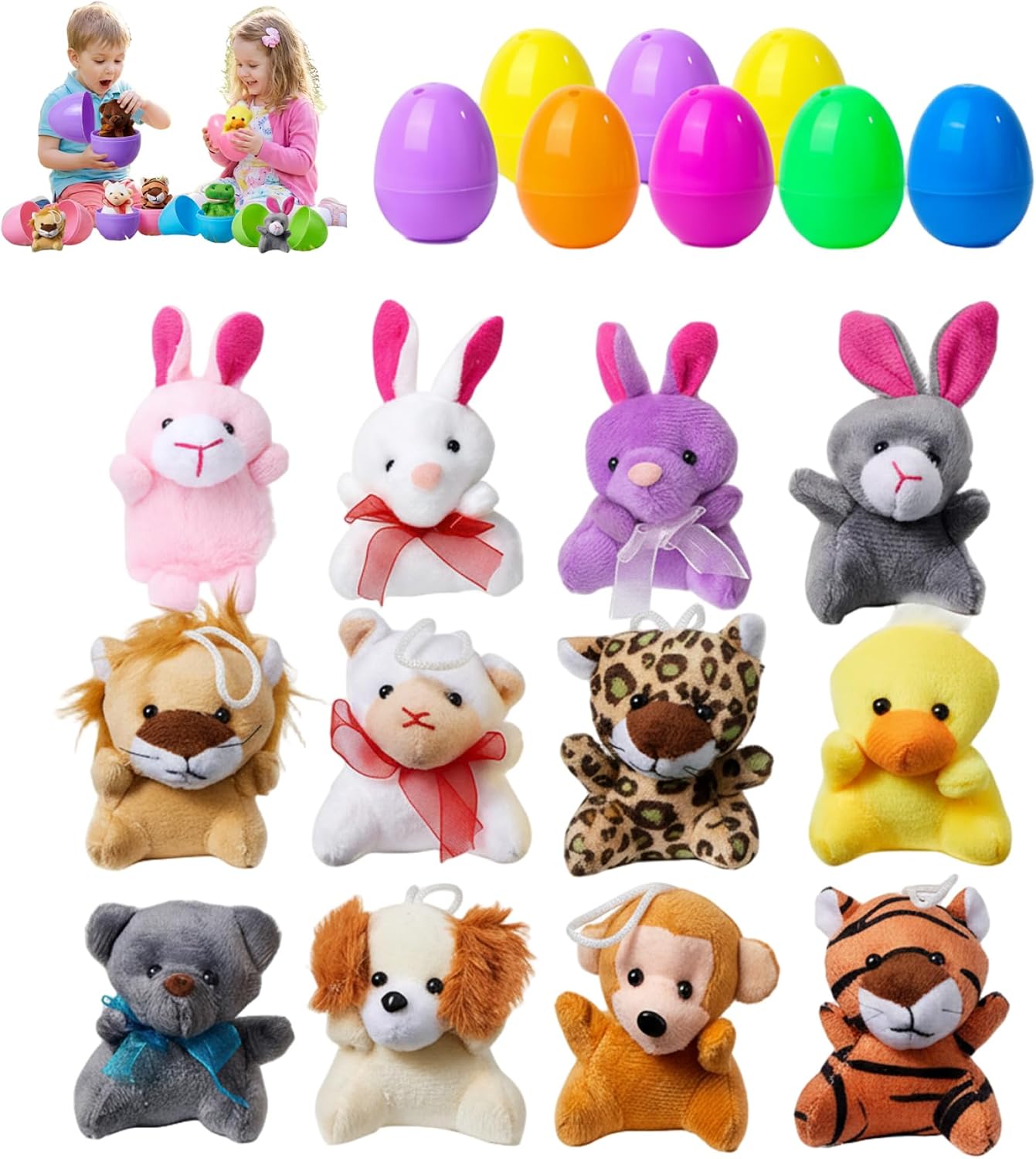 12 St ck Ostereierf ller mit Kunststoff gef llte Ostereier mit  berraschungs-Pl schtieren f r Kinder Korbf ller Partygeschenke und Feiertage