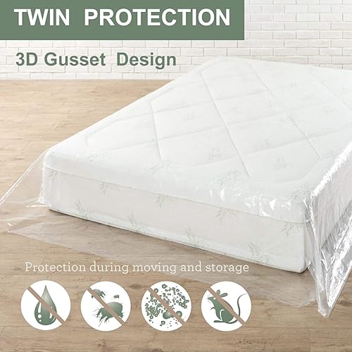 Miniatura 2 de TopSoon Paquete de 2 bolsas de colchón  Bolsa de plástico transparente para colchón  Funda de mudanza y almacenamiento para colchón o somier