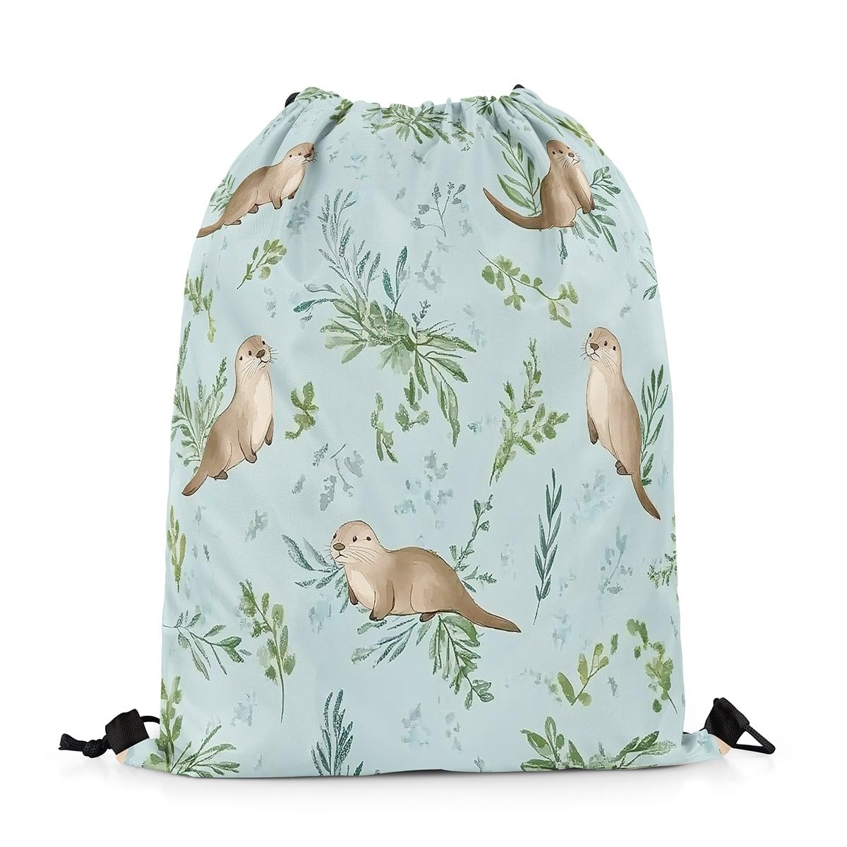 Homewish Cute Sloth Drawstring Backpack 33 x 40 cm for Sport Gym Swim Yoga Camping,Kawaii Zoo Animal Drawstring Bags,Watercolor Sloth String Backpack,Green Leaves Draw String Back Bag