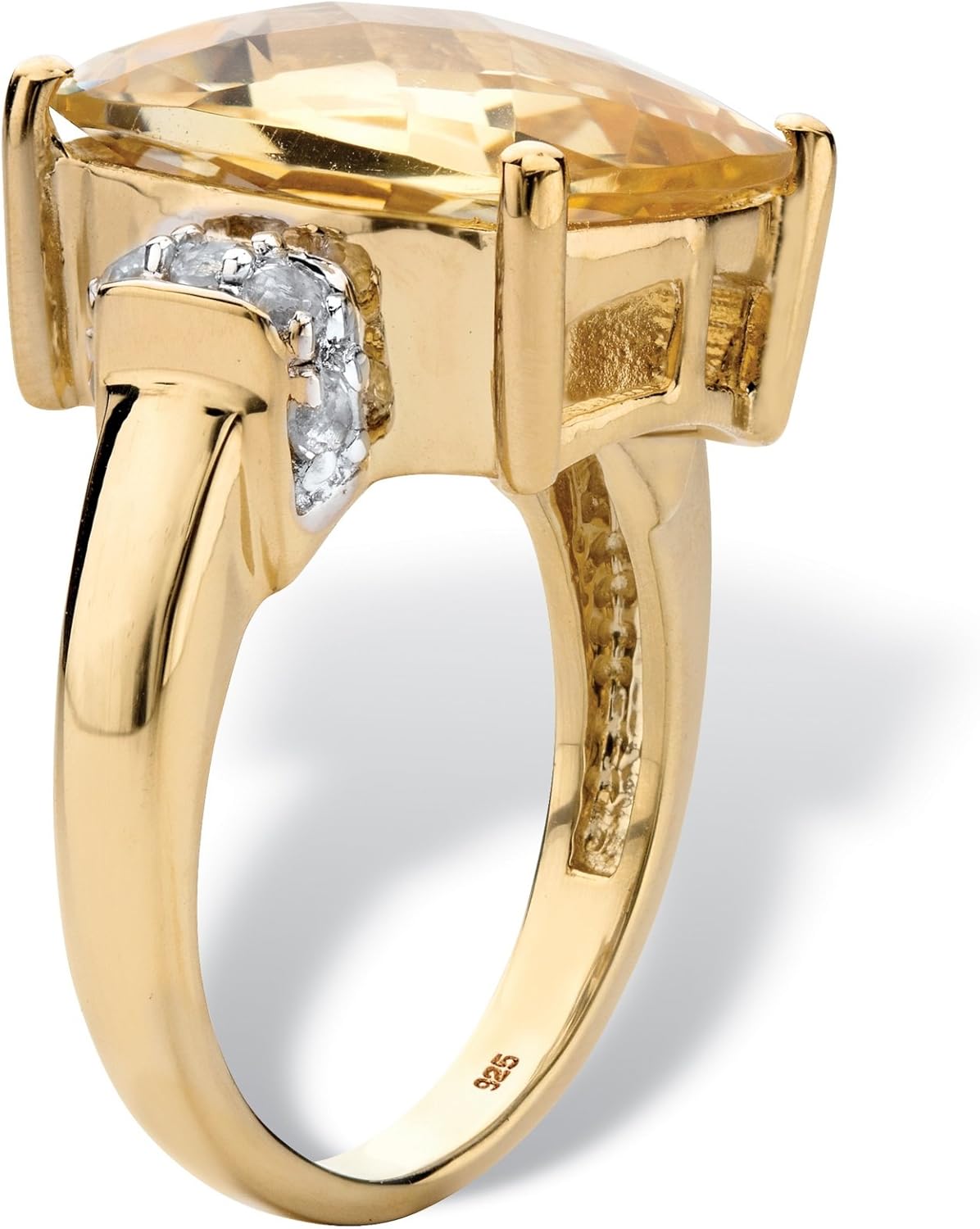 Palm Beach Jewelry 14K Yellow Gold over Sterling Silver Cushion Cut Genuine Yellow Citrine and Round Genuine Topaz Ring