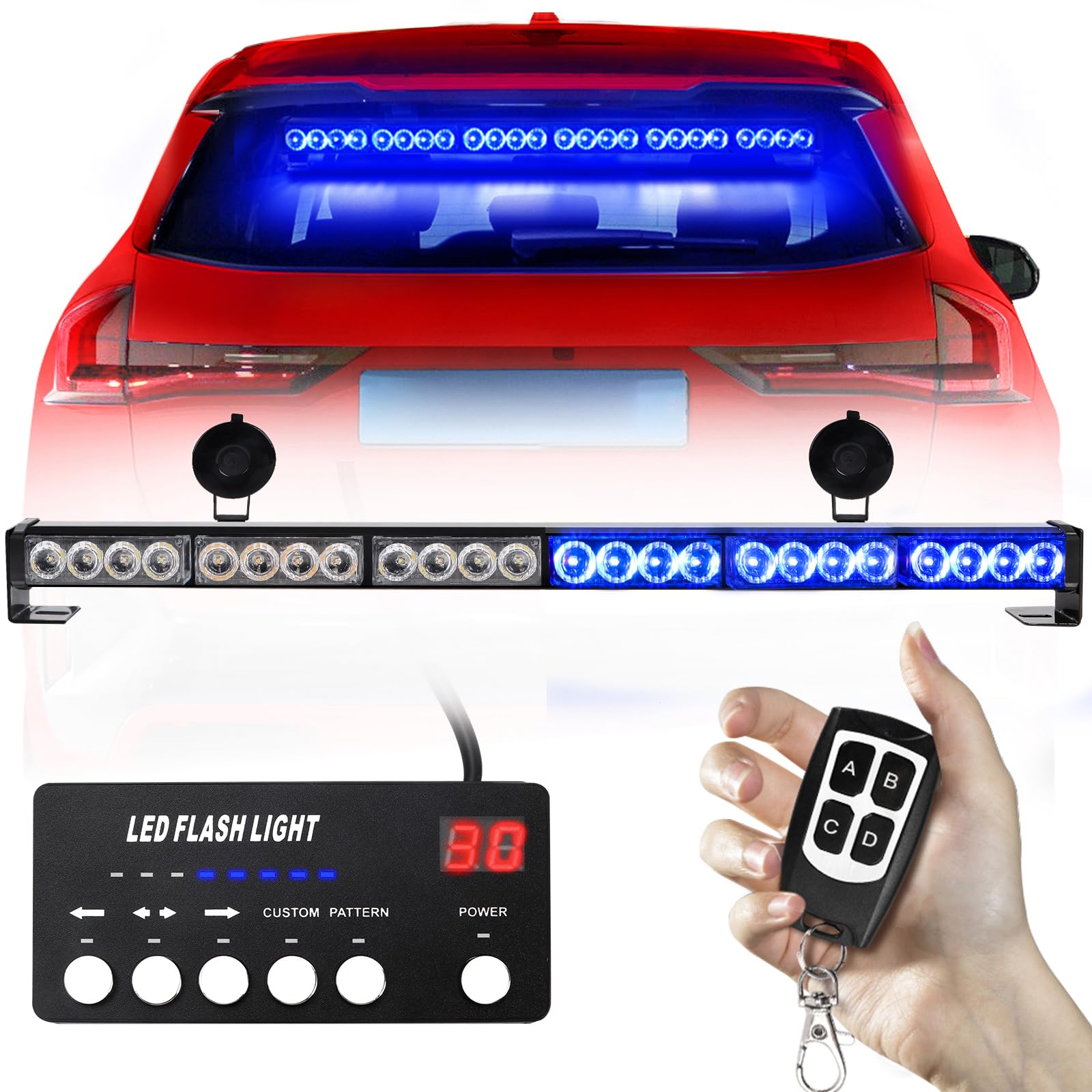 TeddyTT Emergency Blue Lights for Firefighters Traffic Advisor Warning Strobe Flash Lights for Vehicles Accessories Suction Mounting Bracket 27 Inch 6