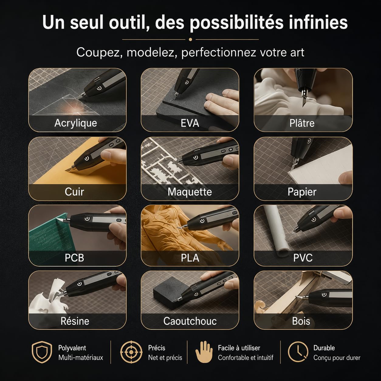 Hanboost C1 Kit de découpe à ultrasons professionnel sans fil multi-matériaux compatible pour projets de bricolage