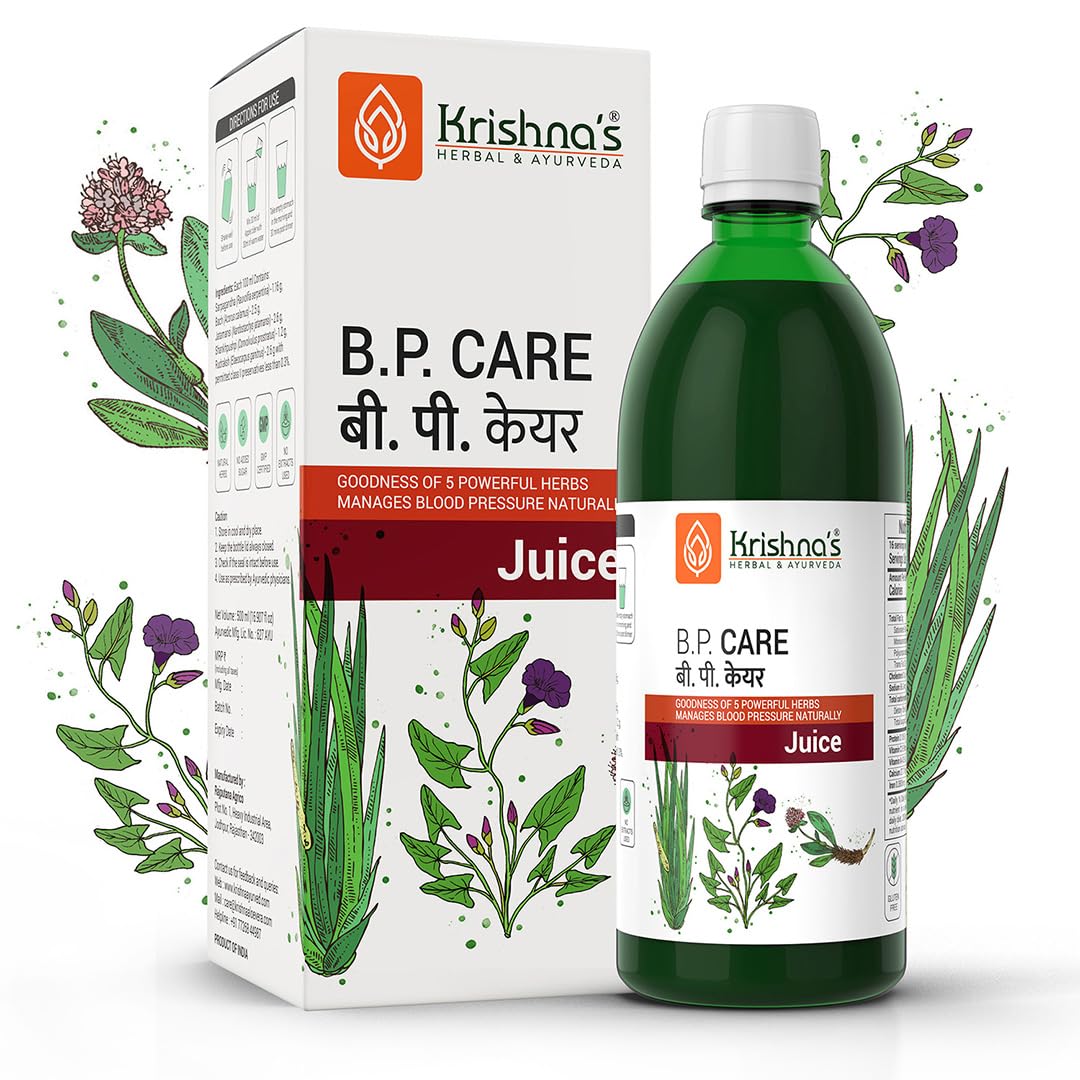 Krishna's BP Care Juice -1000 ml | Ayurvedic way to manage BP & Cholesterol Level with Sarpgandha, Shankhpishi & 3 natural herbs - (Pack of 2)