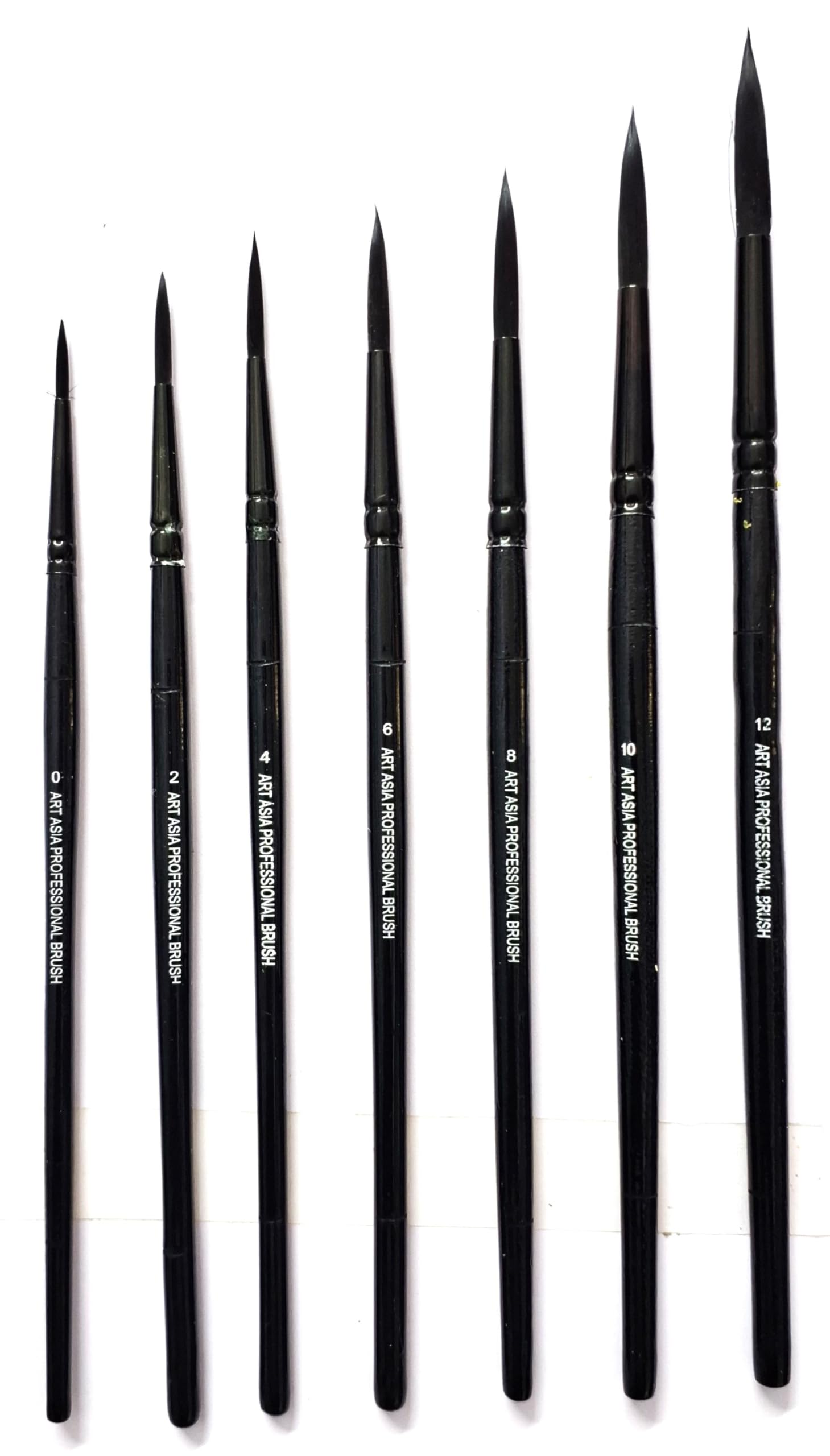 Art Asia 7Pc Complete Black Round Painting Brush Set for Watercolor & Acrylic Painting(Wood)
