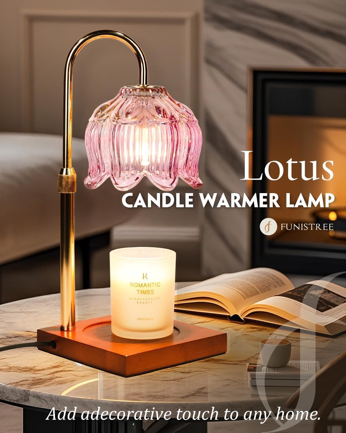 Pink Candle Warmer Lamp with Timer & Dimmer, Candle Lamp Warmer Adjustable Height, Christmas Birthday Gifts for Women Mom, House Warming New Home Bedroom Decor, Flower Wax Warmer for Jar Candle
